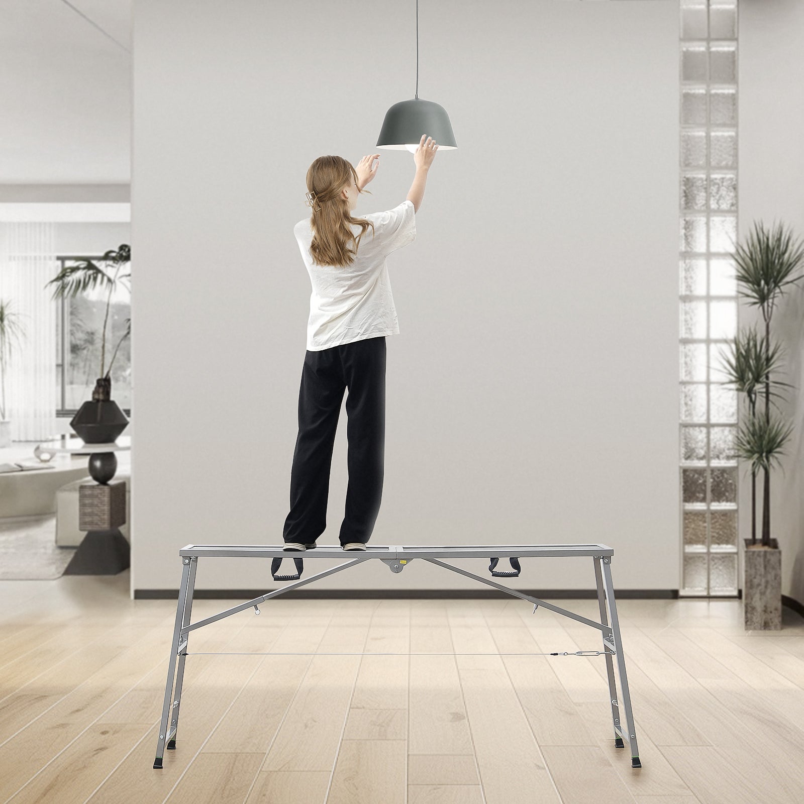 Plateforme de Travail VEVOR 900/1100/1300/1500 mm, Échafaudage Pliant en Acier Allié, Capacité 400 kg, Pieds Antidérapants, Tabouret Peinture - 8