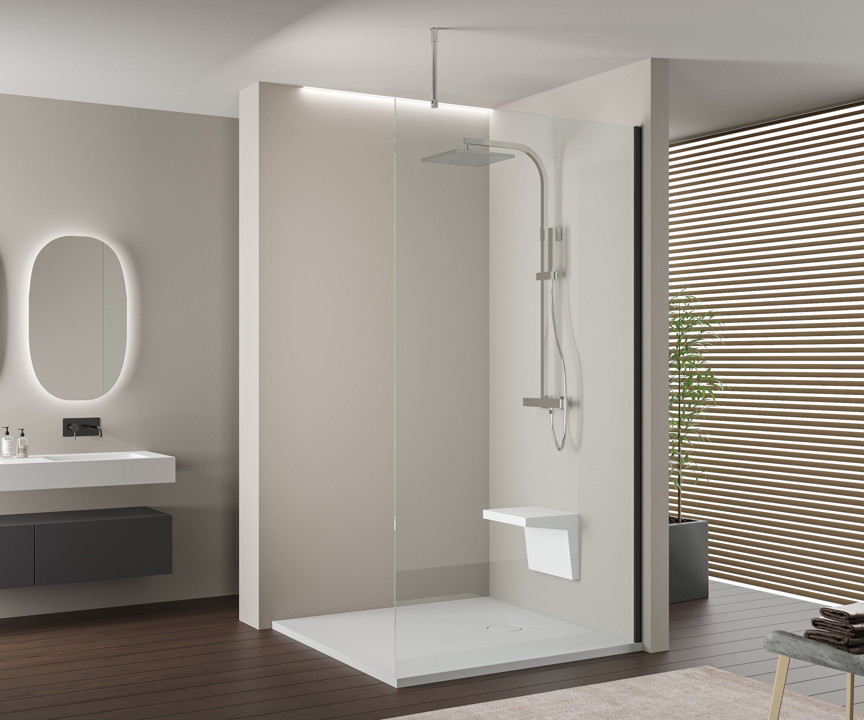 BERNSTEIN - Barre de fixation plafond pour paroi douche à l'italienne épaisseur 8 à 10 mm- Chrome - 2