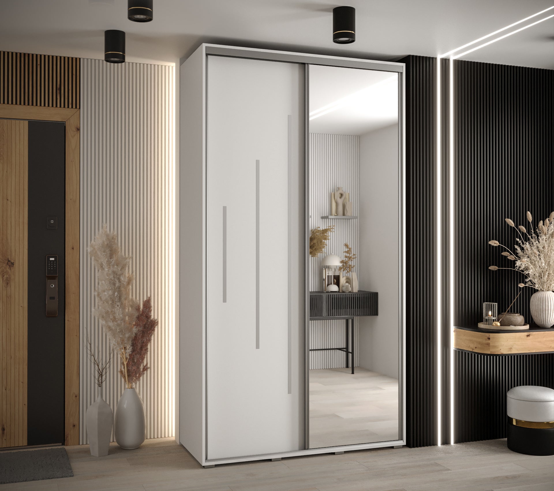 Szafa przesuwna z lustrem wysoka Davos 13 130 x 60 x 235,2 cm biały + biały + u. srebrny - Abiks Meble - 2