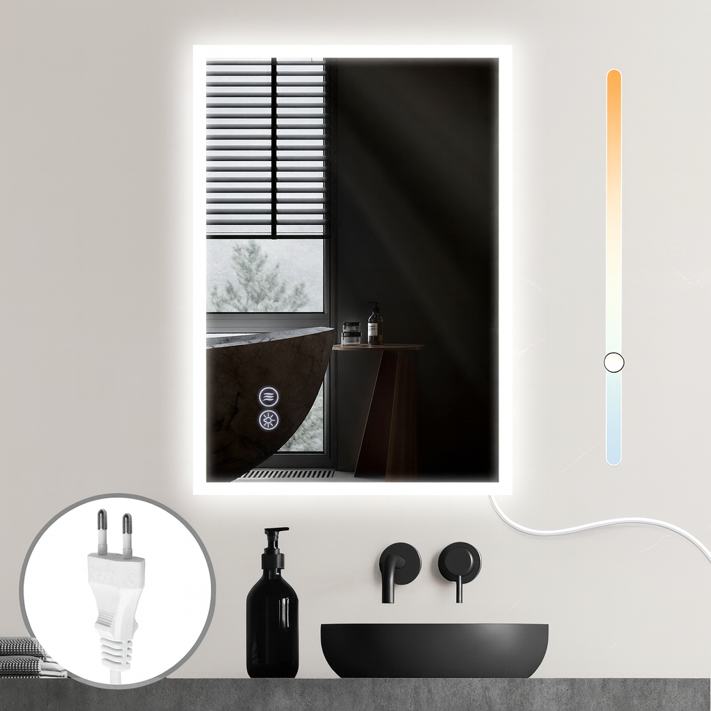 NETTLIFE Lustro z oświetleniem 50x70cm Lustro ścienne LED Lustro łazienkowe ze szkła odpornego na wybuch z lustrem z ekranem dotykowym