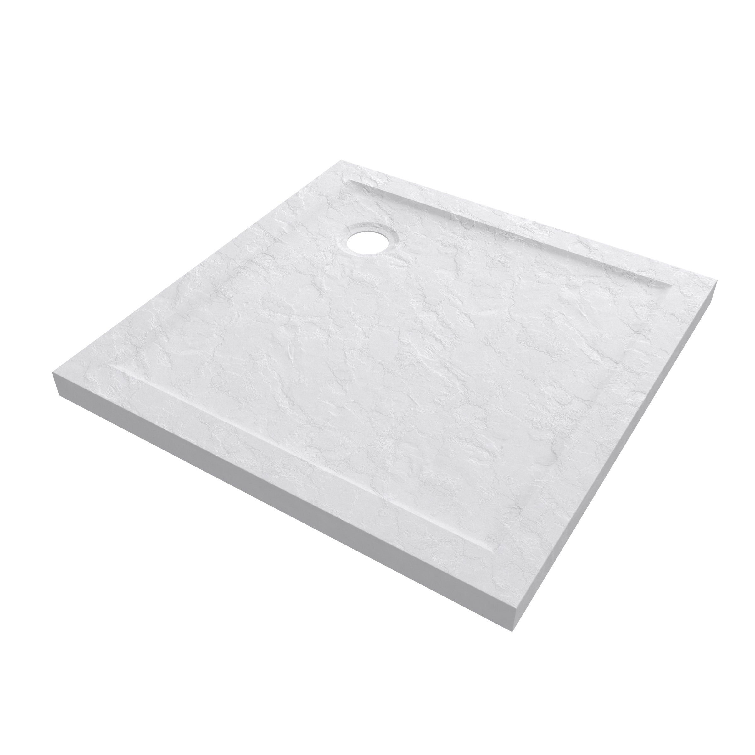 Receveur de Douche a Poser 80x80 cm Extra Plat en Acrylique Blanc Effet Pierre - MOON - 3