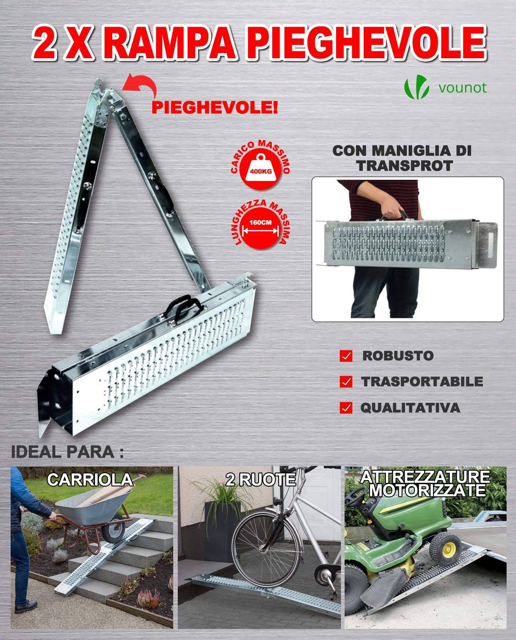 Rampe de chargement pliable Lot de 2 pcs en acier galvanise 160cm VOUNOT® - 7