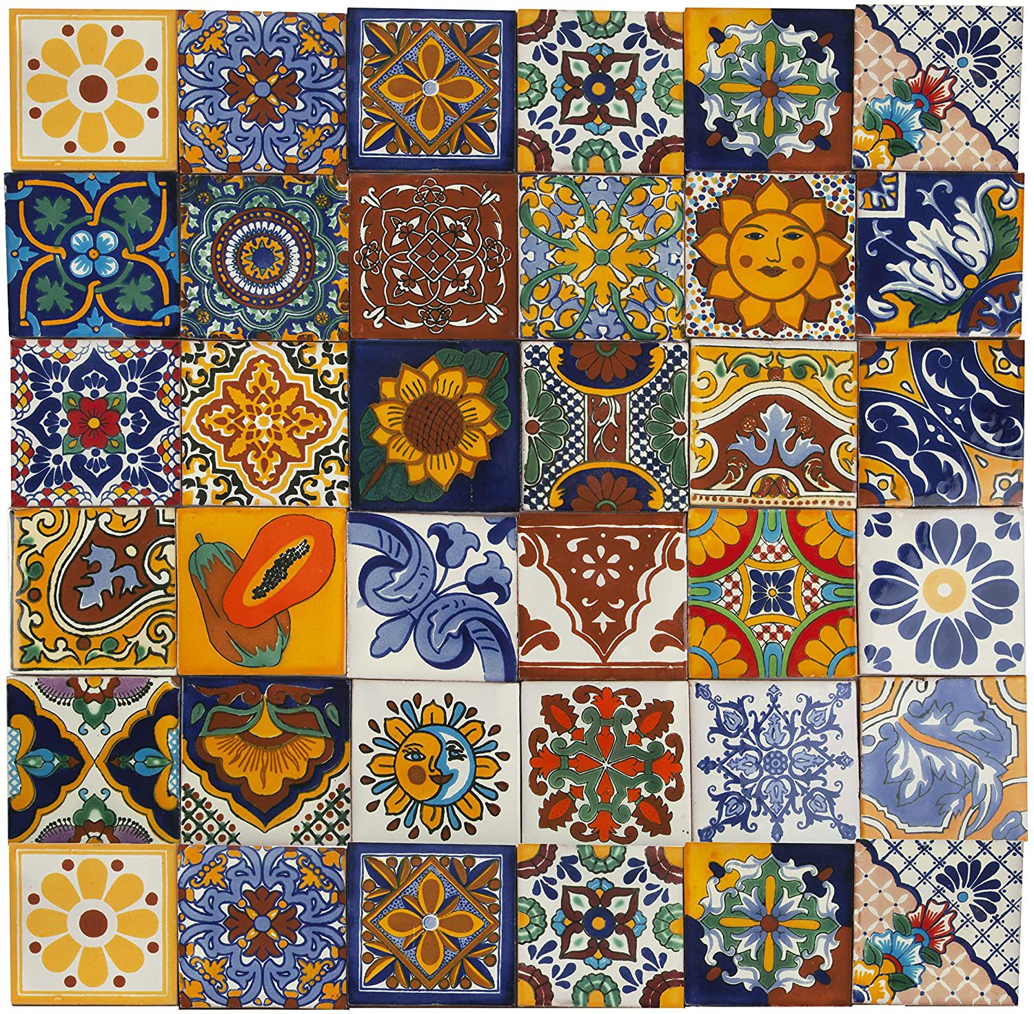 Conrado azulejos cerámicos mexicanos 10.5 x 10.5 cm - 30 azulejos decorativos de cerámica mexicana para baño, ducha, escaleras
