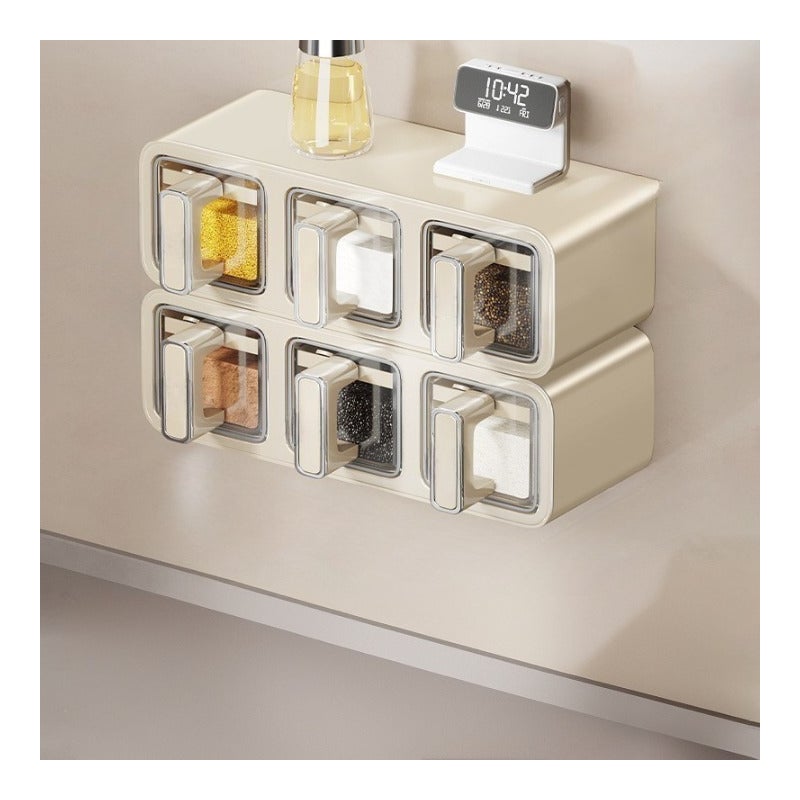 Pojemnik na przyprawy kuchenne, zestaw 6 słoików na przyprawy, montaż ścienny, bez wiercenia, do przechowywania soli i innych przypraw