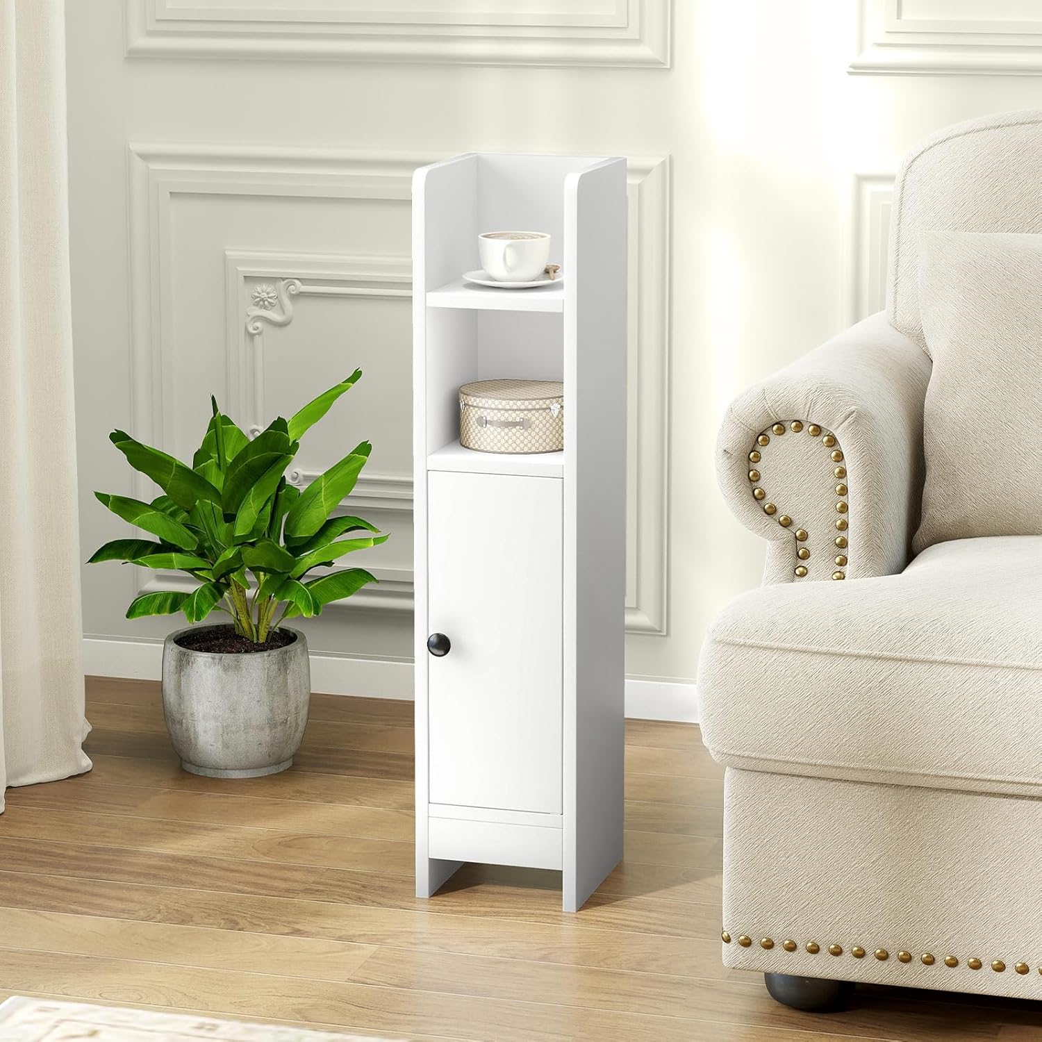 LIFEZEAL Armoire de Rangement Salle de Bain Étroite, avec Porte Fermée et Étagères Réglables, Meuble de Rangement pour Salle de Bain，Blanc - 8