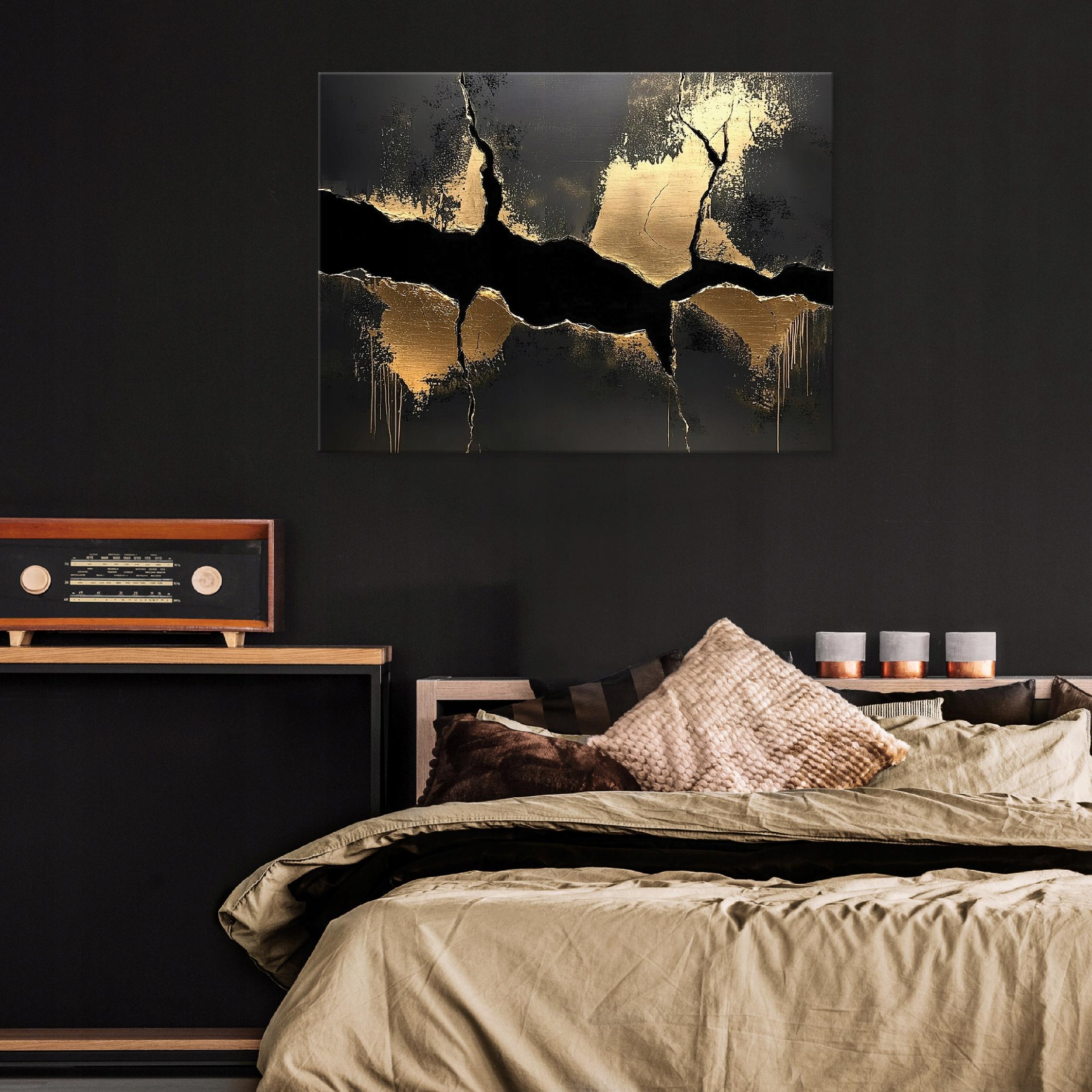 Impression sur toile abstrait noir or glamour moderne 100x70 cm xxl Tableau Deco décoration murale intissée pour salon chambre cuisine - 2