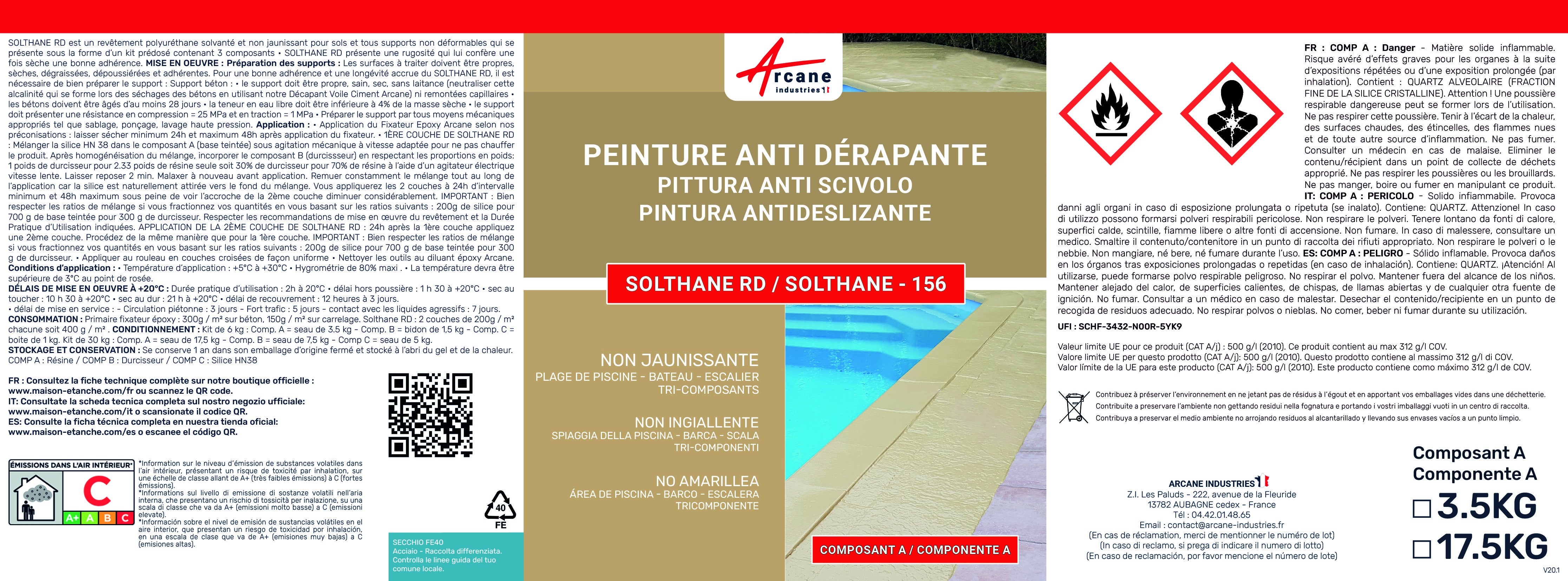 Peinture antidérapante pour sol extérieur - SOLTHANE RD Telegris 4 - RAL 7047 - 6 kg - ARCANE INDUSTRIES - 9