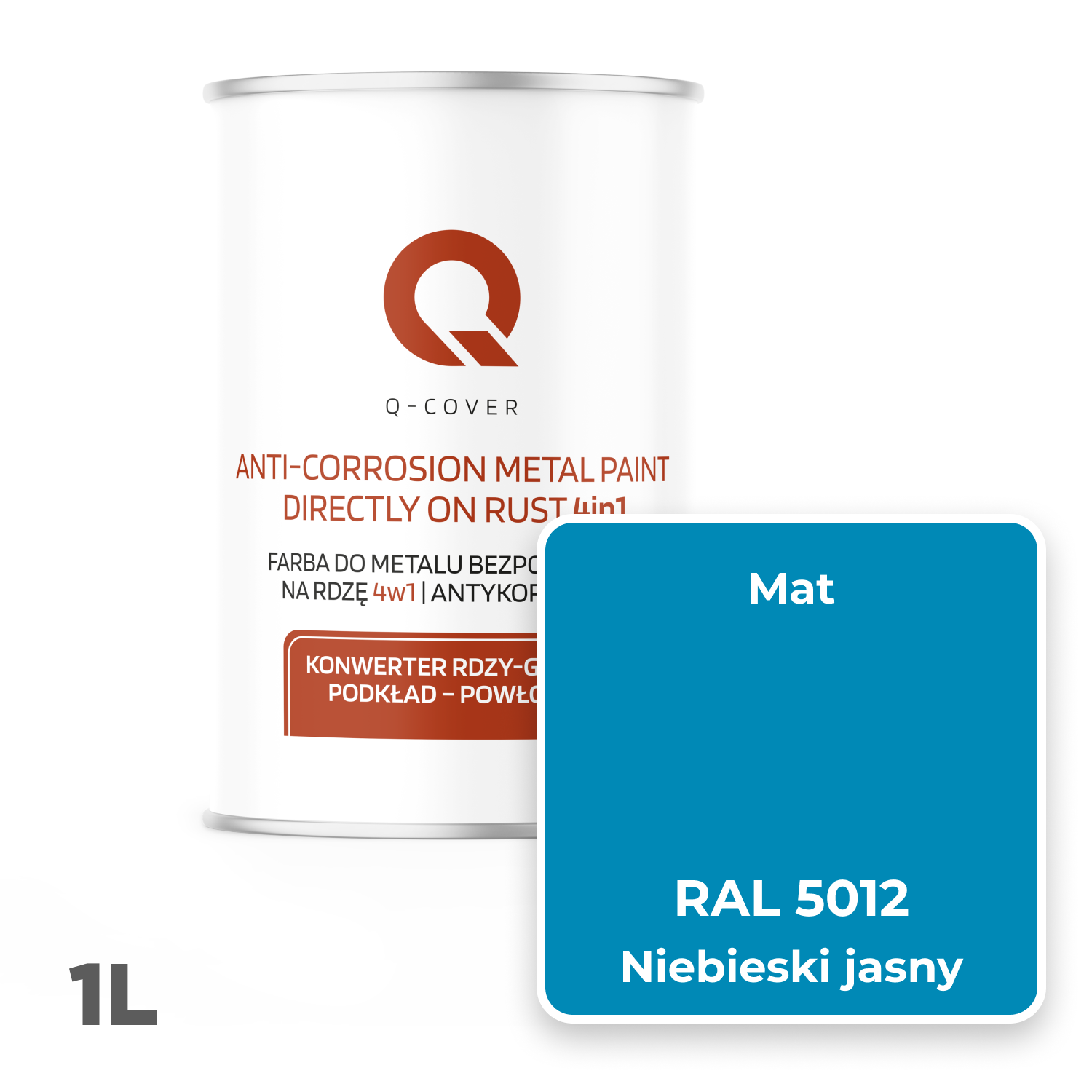 Farba do Metalu Prosto na Rdzę 4w1 Q-Cover Niebieski jasny RAL5012 Mat 1L - 2
