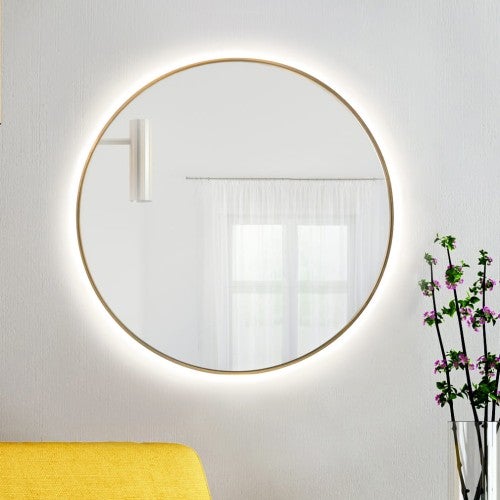 Lustro Bright Round fi 100 ramka złota barwa światła ciepła+sensor