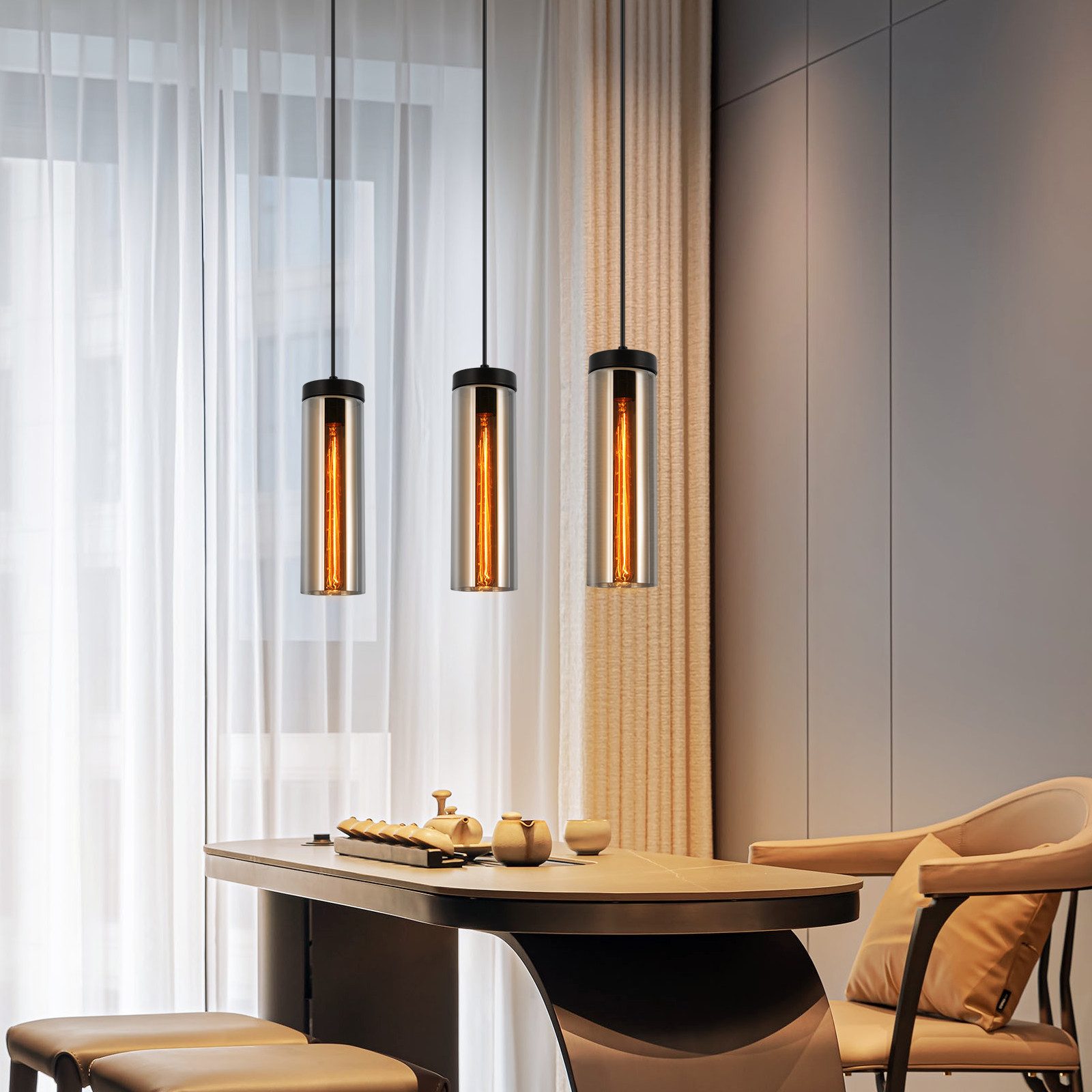 NETTLIFE Lampe à Suspension Pour Table à Manger En Verre Noir Mat Rétro 3 Flammes E27 - 7