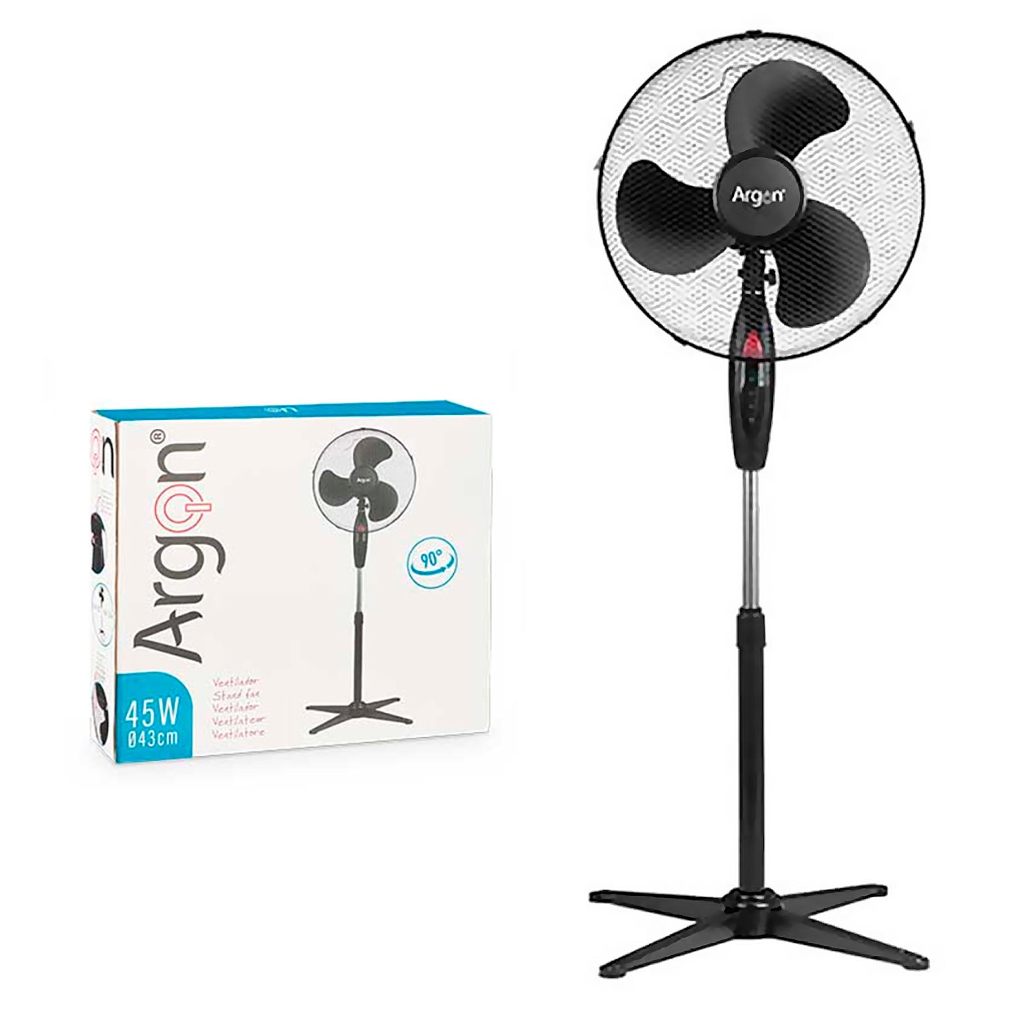 Ventilateur sur pied noir avec oscillation de 180º. 45W de puissance et 3 vitesses. - 3