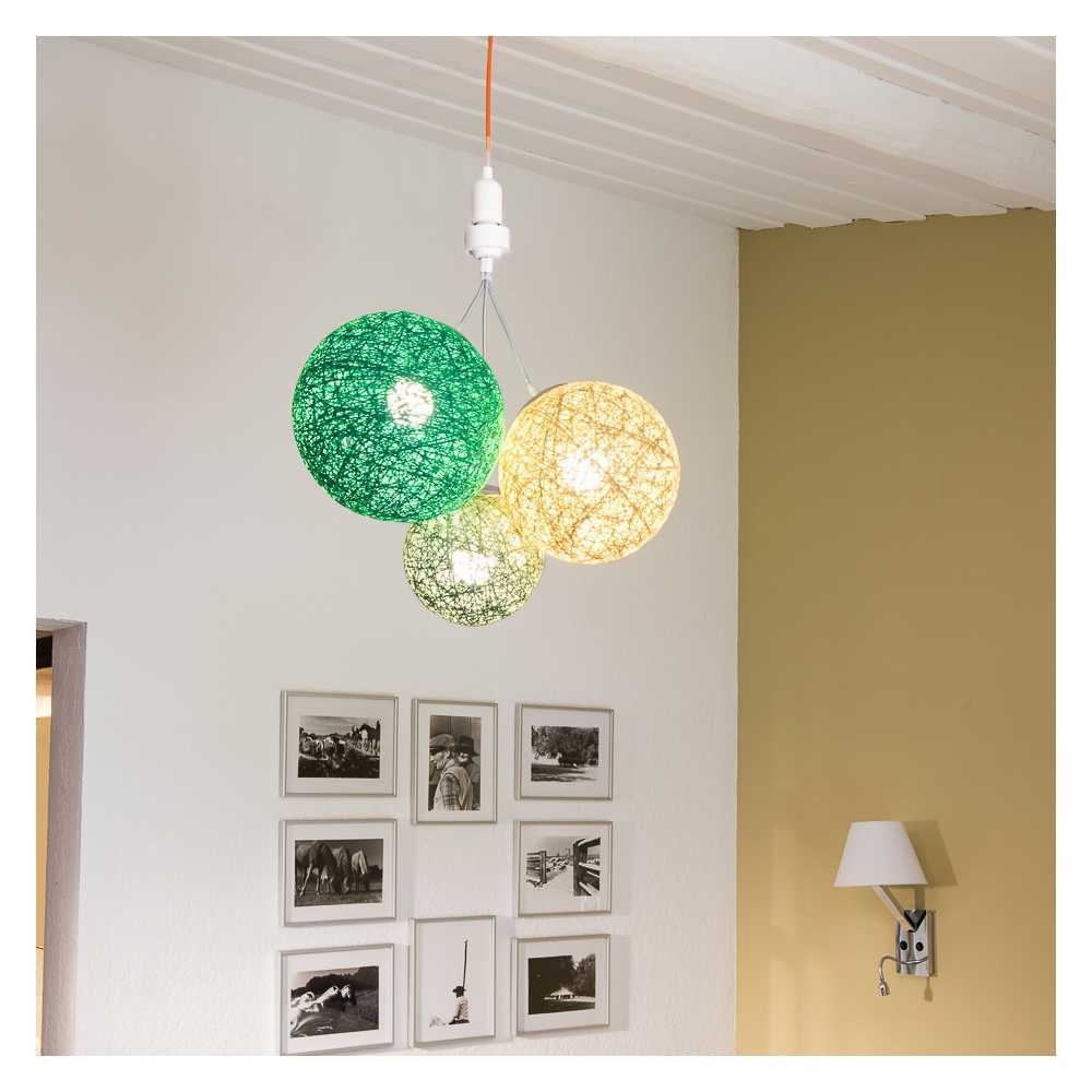 Luminaire Suspension E27 -A Visser Sur Une Douille E27-Télécommande Sans Fil - 3 Boules En Chanvre- Ampoules Led E27 Incluses-Canopée - 2
