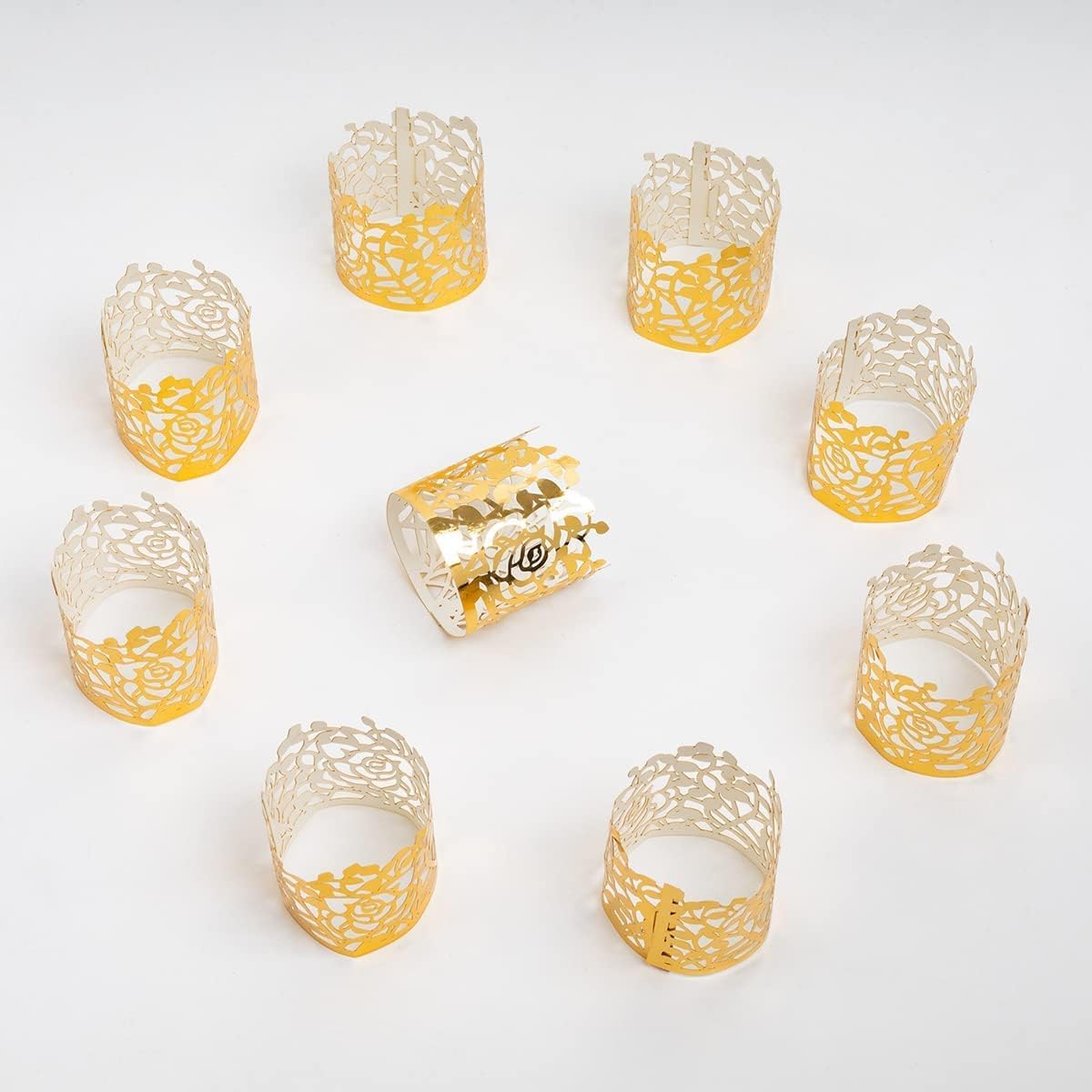 Lot de 100 Anneaux Serviette en Papier Aluminium Doré, Découpés Laser pour Décoration de Mariage et Événements Spéciaux - 5