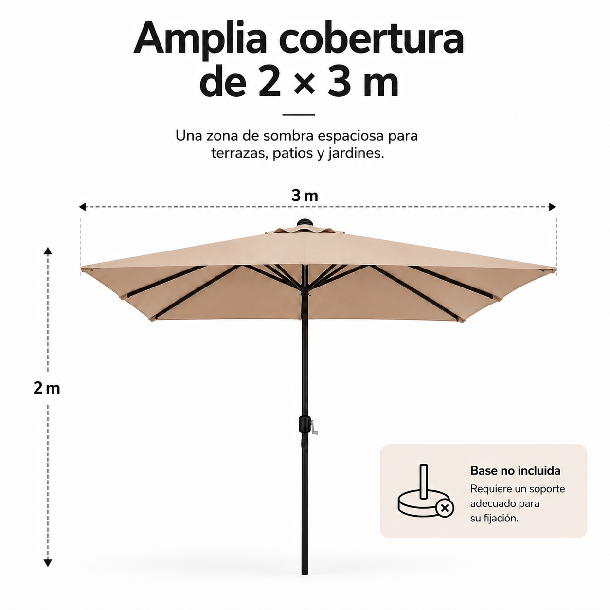 Parasol de jardin réglable 3 mètres avec manivelle couleur kaki - 7