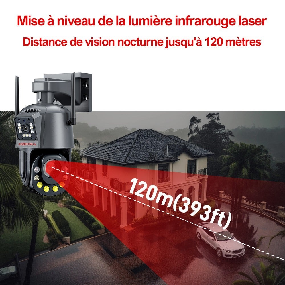 4K 8MP HD PTZ caméra extérieure 6MP Double Objectif écran AI