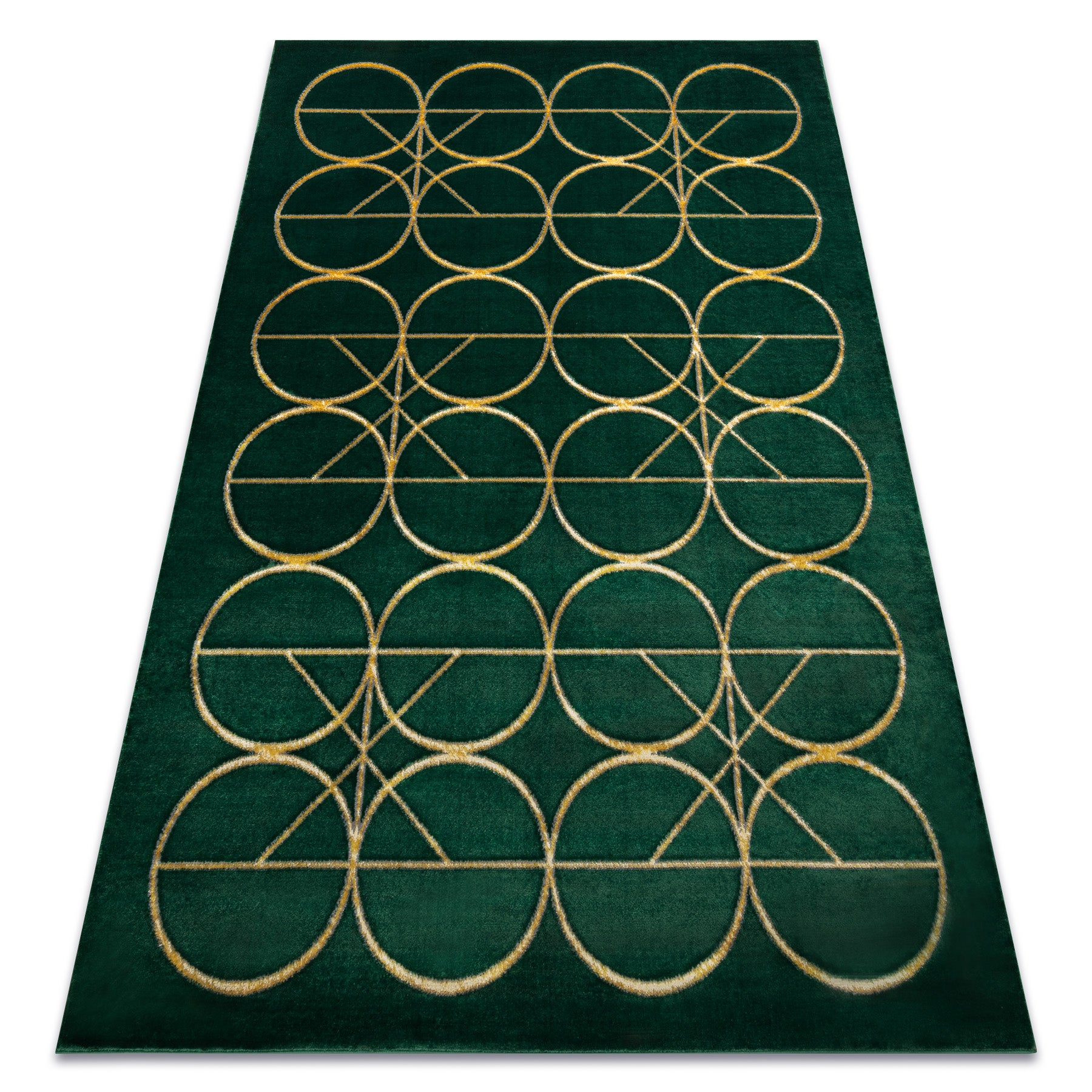 Dywan EMERALD ekskluzywny 1010 glamour, stylowy koła butelkowa zieleń / złoty 160x220 cm