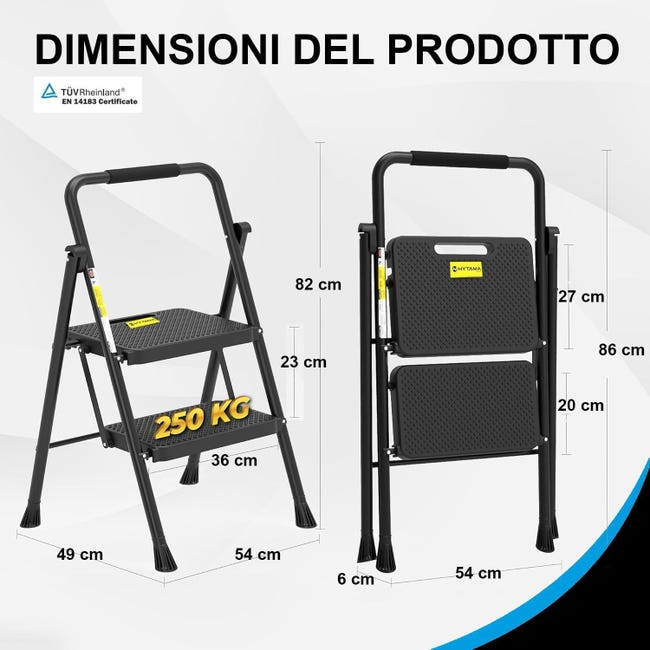 Scala Scaletta Sgabello Pieghevole BLACK MAX Salvaspazio con
