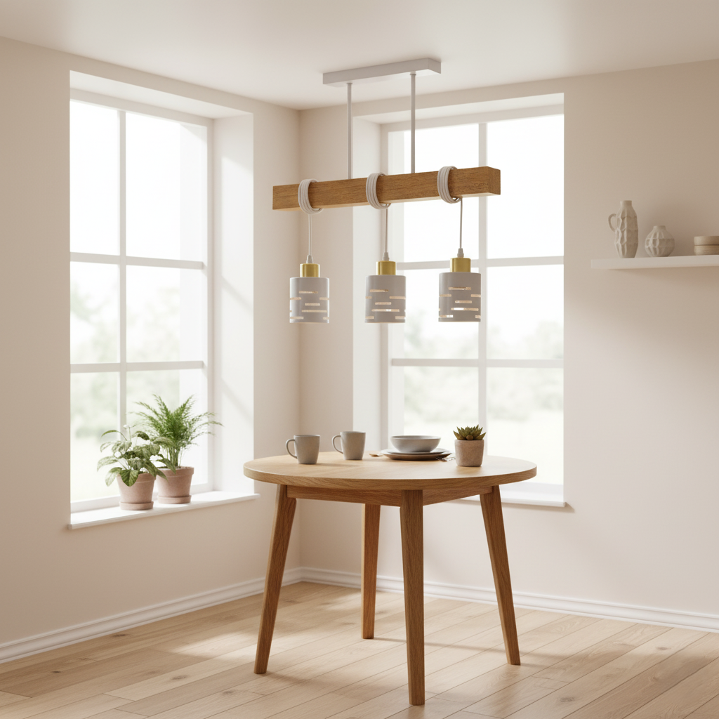 Lampa wisząca sufitowa 3x E27 LED Elen IP20 150cm okrągła biała złota z drewnem MasterLED - 4