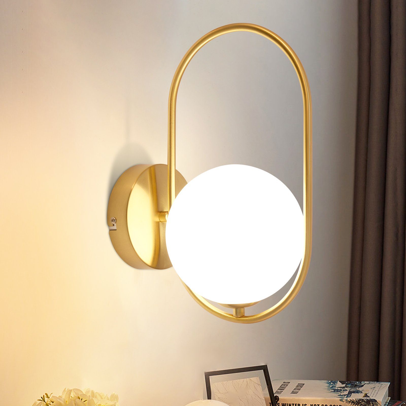 NETTLIFE Nowoczesna lampa ścienna wewnętrzna - złota szklana lampa G9 z metalowym wzorem Kinkiet łazienkowy Vintage Kreatywna lampka nocna