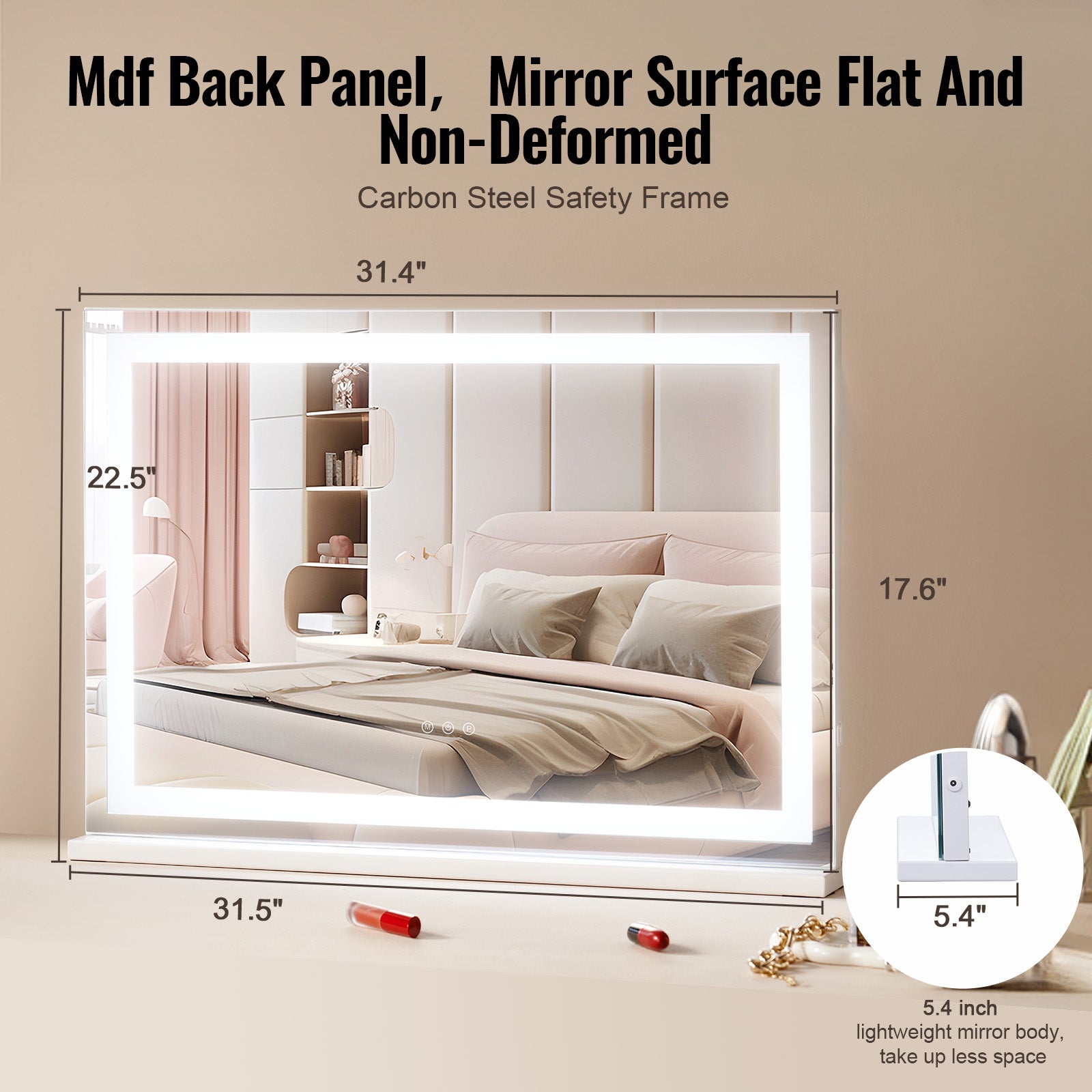 Miroir de Maquillage Hollywood,VEVOR 3 Modes Couleur,Lumière LED Studio Cosmétique,Miroir Grossissant 5X,Port USB,Contrôle Tactile,Support - 5