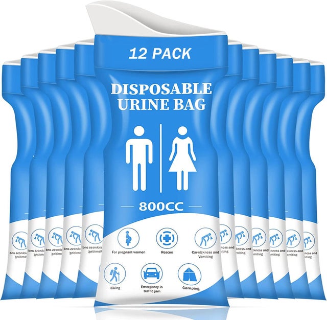 12-częściowe jednorazowe torby na pisuary podróżne, 800 ml, przenośne torby na pisuary awaryjne, unisex, niebieskie
