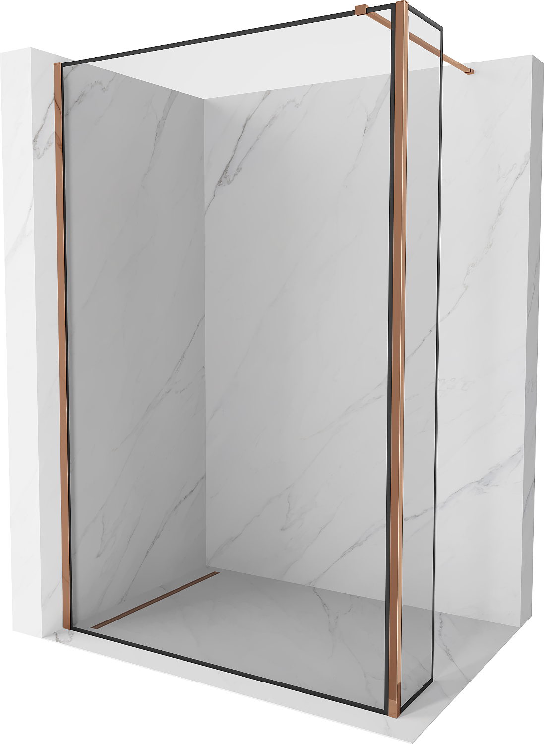 Mexen Kioto ścianka prysznicowa Walk-in 110 x 40 cm, czarna ramka, różowe złoto - 800-110-212-60-70-040
