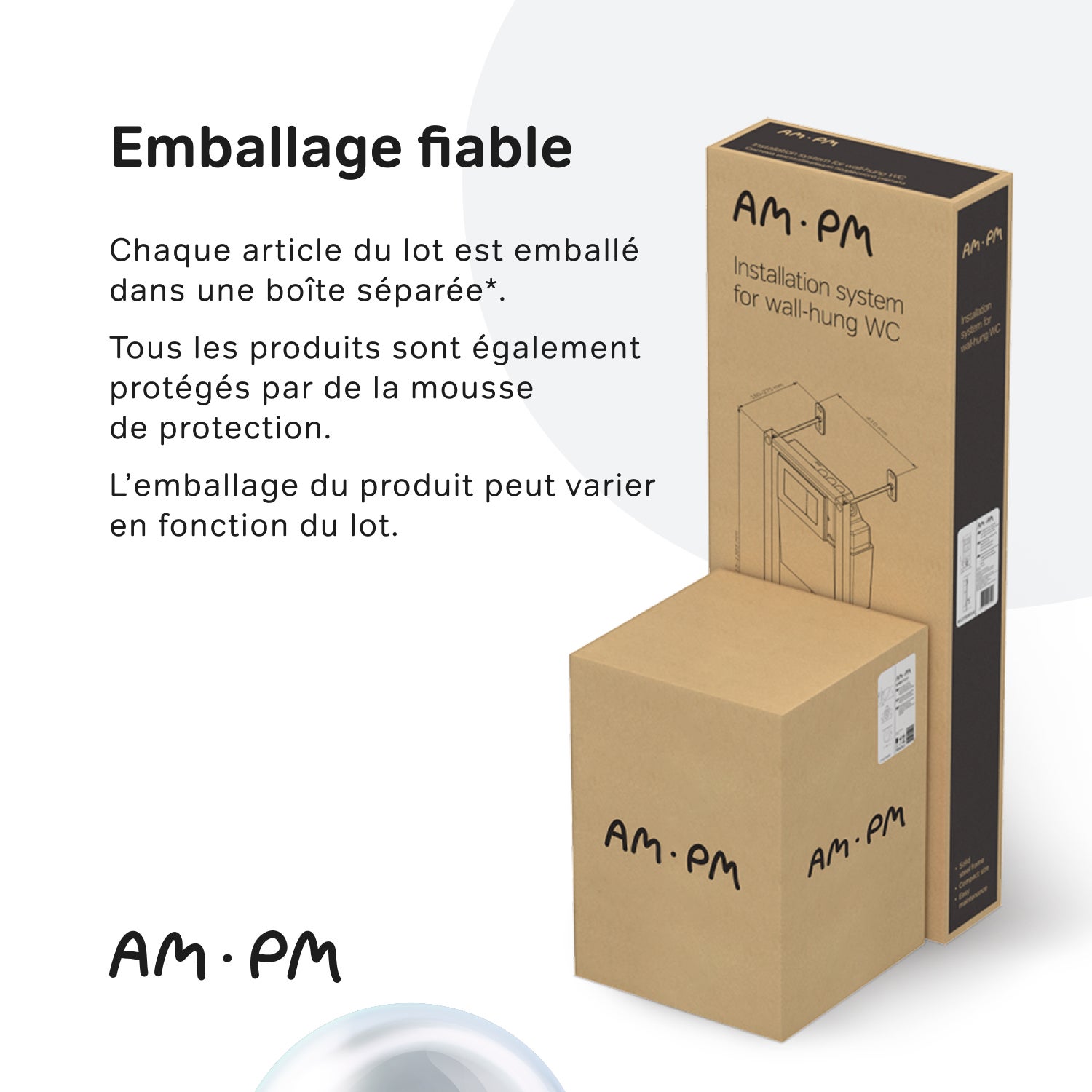 Pack WC suspendu bâti mural et cuvette Plaque Carrée Blanche, Pack WC Bati-support AM.PM X-Joy S - 2