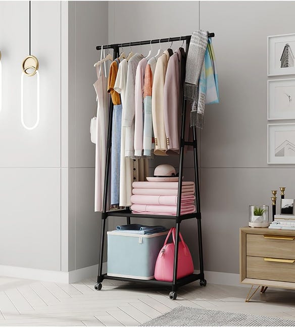Appendiabiti Doppio Ruote Appendiabiti Doppia Asta Con Ruote - Portaabiti Mobile Con Portascarpe Per Casa, Negozio E Camera Organizzazione Casa - Foto 2