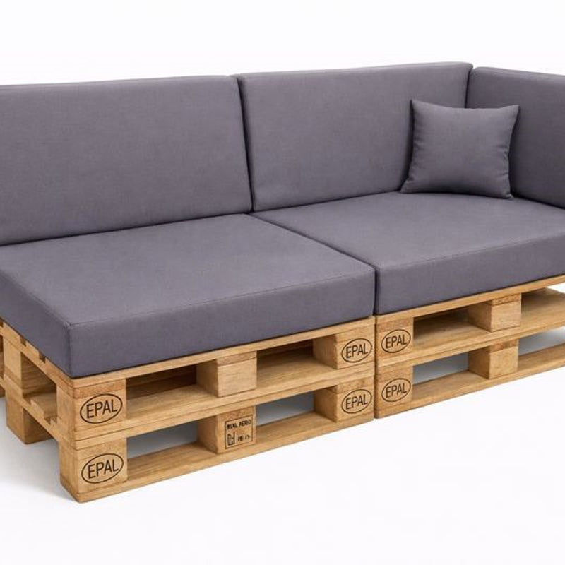 Zestaw 6 poduszek na palety ogrodowe 120×50×10 cm – siedzisko i oparcie 120×40×10 cm, grube i wytrzymałe, szare