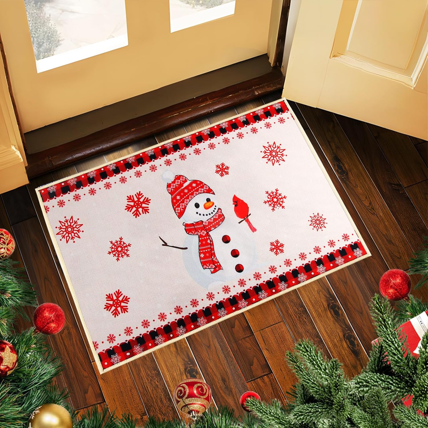 Tapis Mural Vintage MCM Au Crochet – Bonhomme De Neige Noël – 69x51 Cm (27x20 Pouces)
