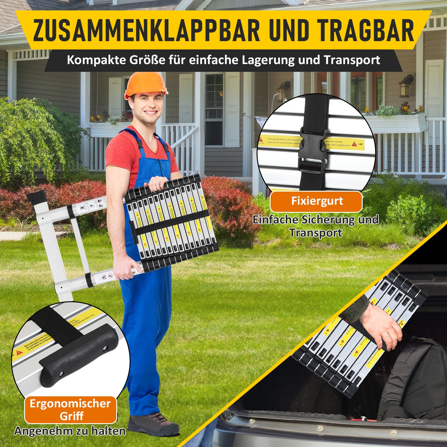 Escabeau echelle telescopique Pro 2,6m avec stabilisateur, 150kg, antidérapante - 6