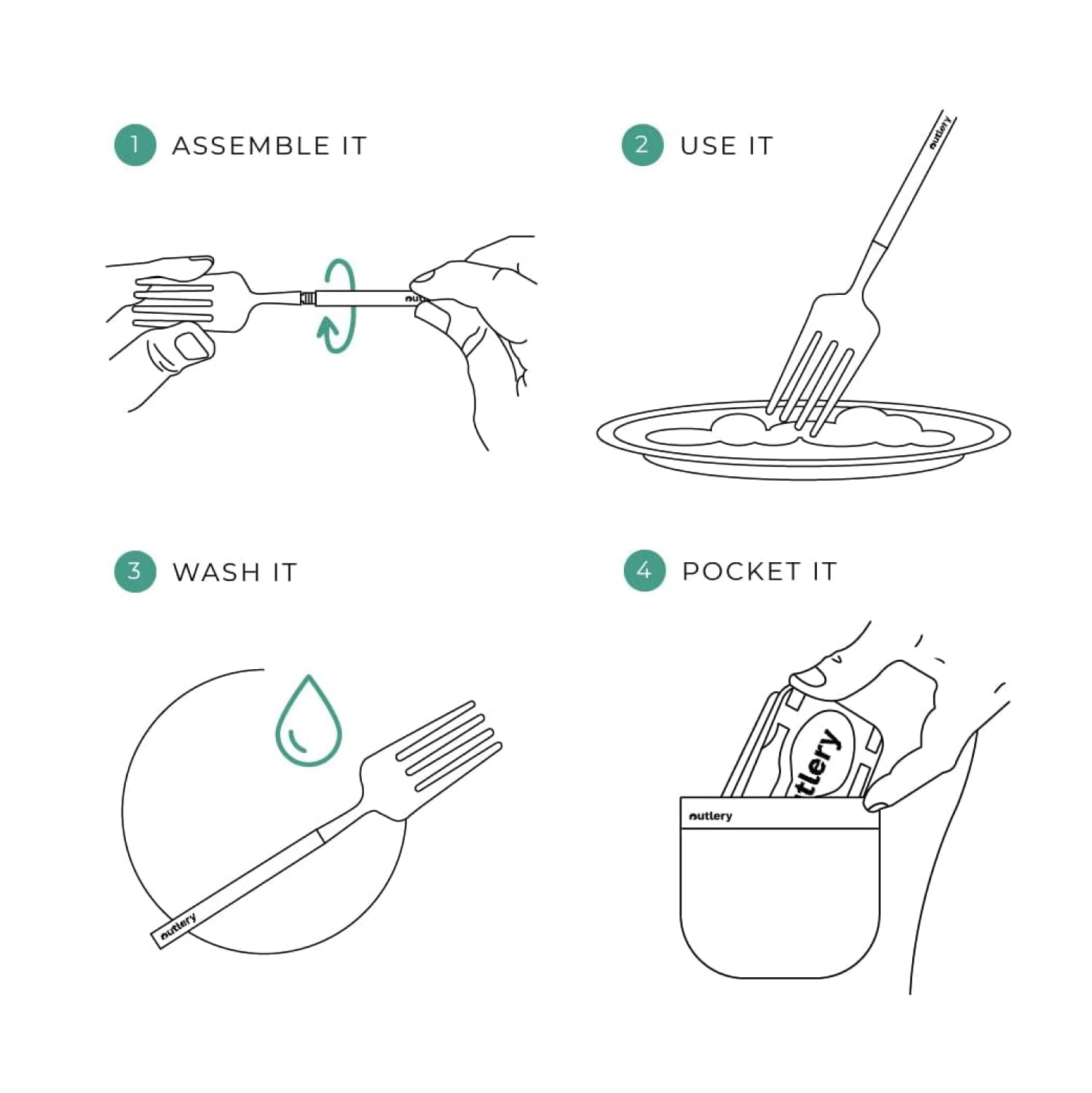 Set Posate Da Viaggio Outlery In Acciaio Inox - Argento, Con Custodia, Per Campeggio E Escursioni - Foto 9