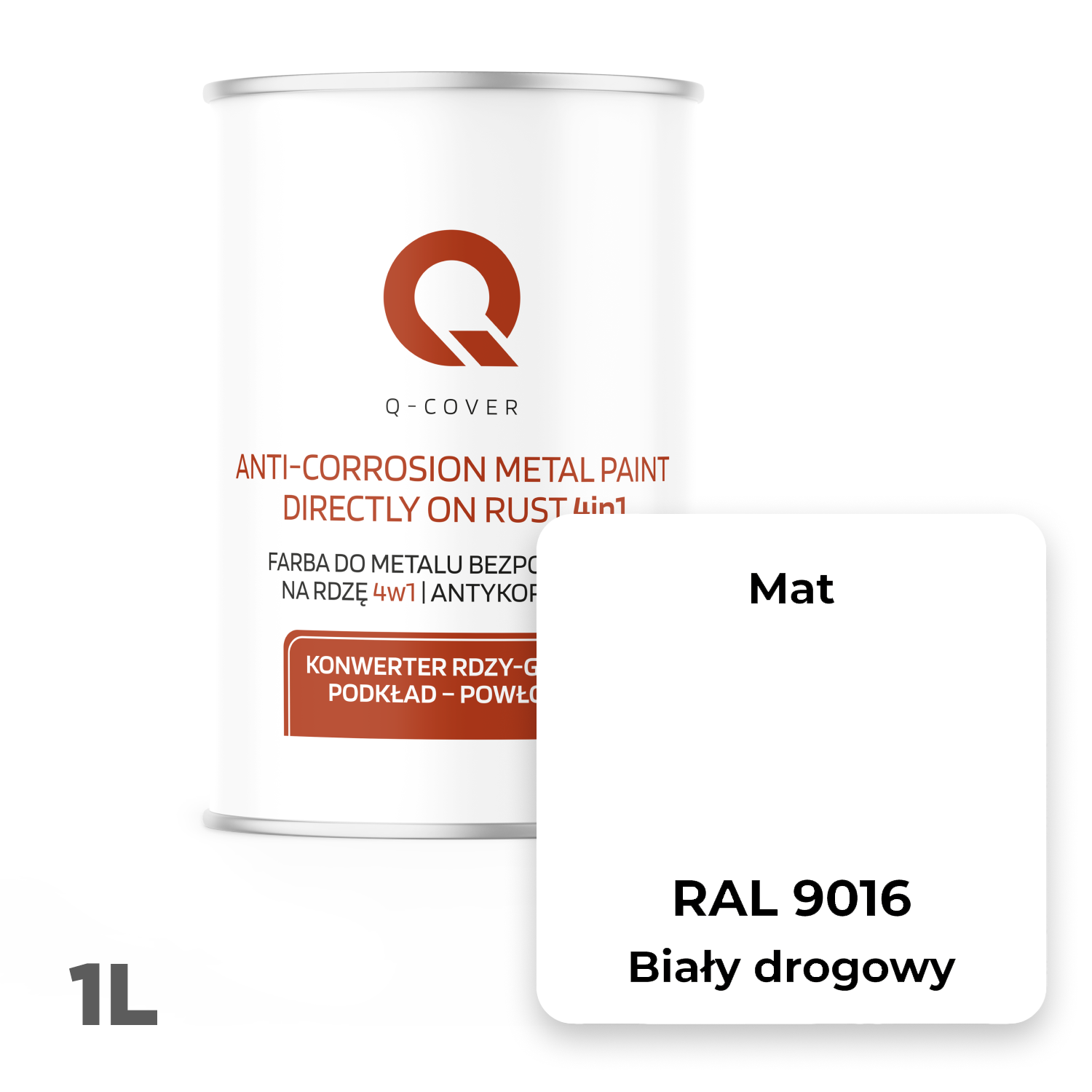 Farba do Metalu Prosto na Rdzę 4w1 Q-Cover Biały drogowy RAL9016 Mat 1L - 2