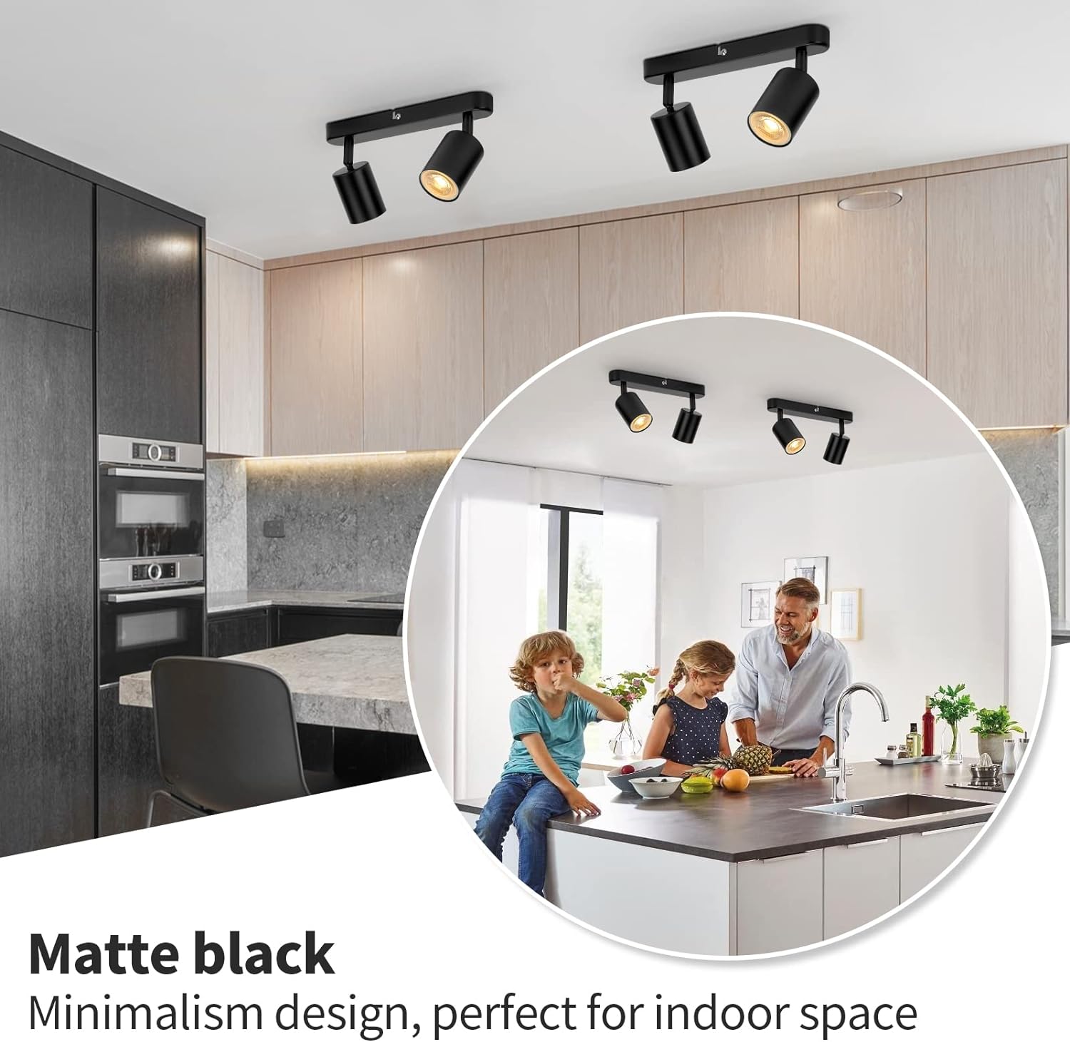Plafonnier LED 2 Spots Orientables GU10, 2 Spots Pivotants, Plafonnier Cuisine Éclairage de Plafond, Applique murale LED Noir (Sans Ampoule) - 3