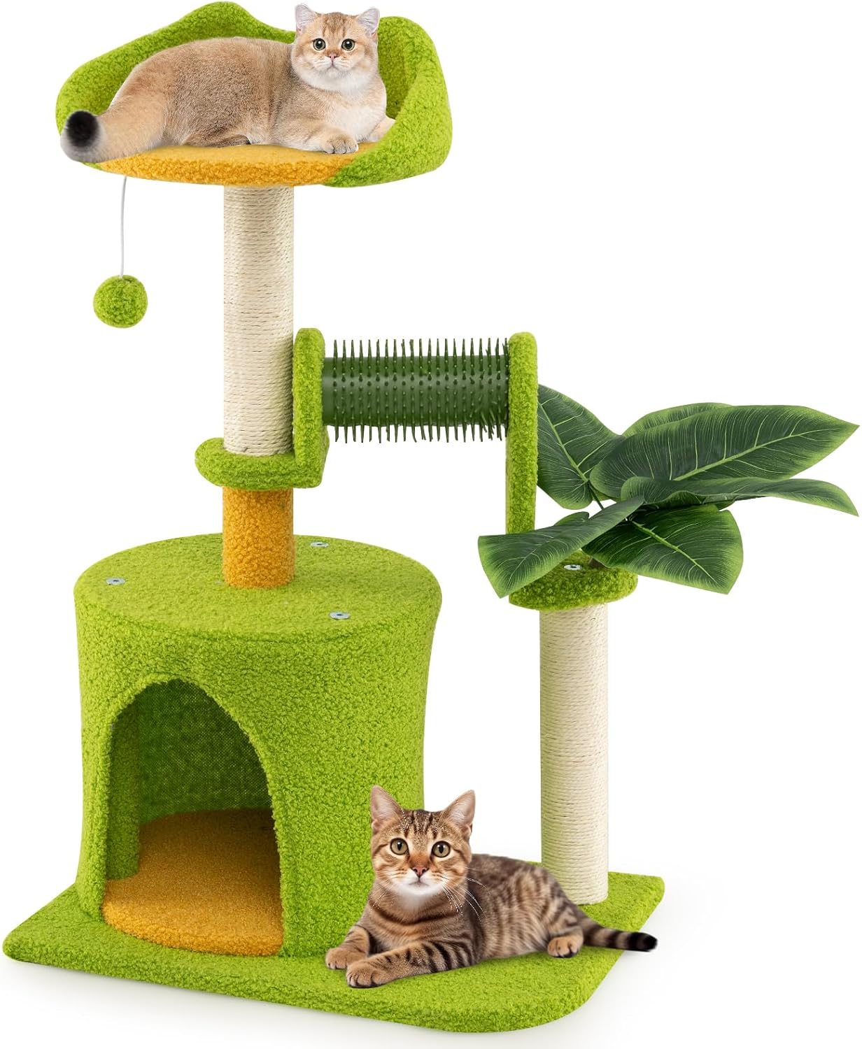 Arbre à Chat En Polyrotin 91 Cm - Sisal, Niches Et Boule Suspendue - Couleur Beige - Pour Chats Jusqu'à 10 Kg - 4