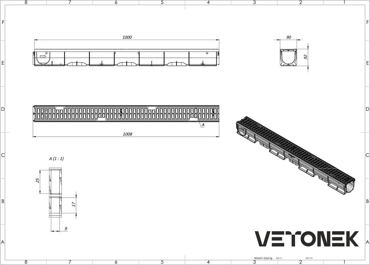 Caniveau en plastique Vetonek Avec grille en plastique / Noir - 4