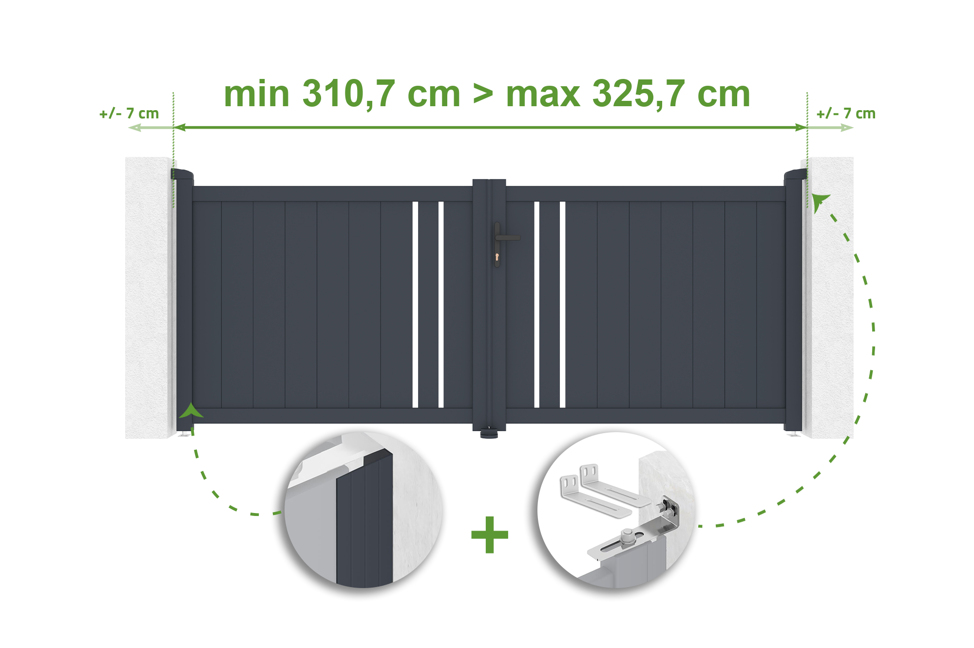 Brama skrzydłowa regulowana szerokość 3m GIONA H.120cm szara aluminiowa