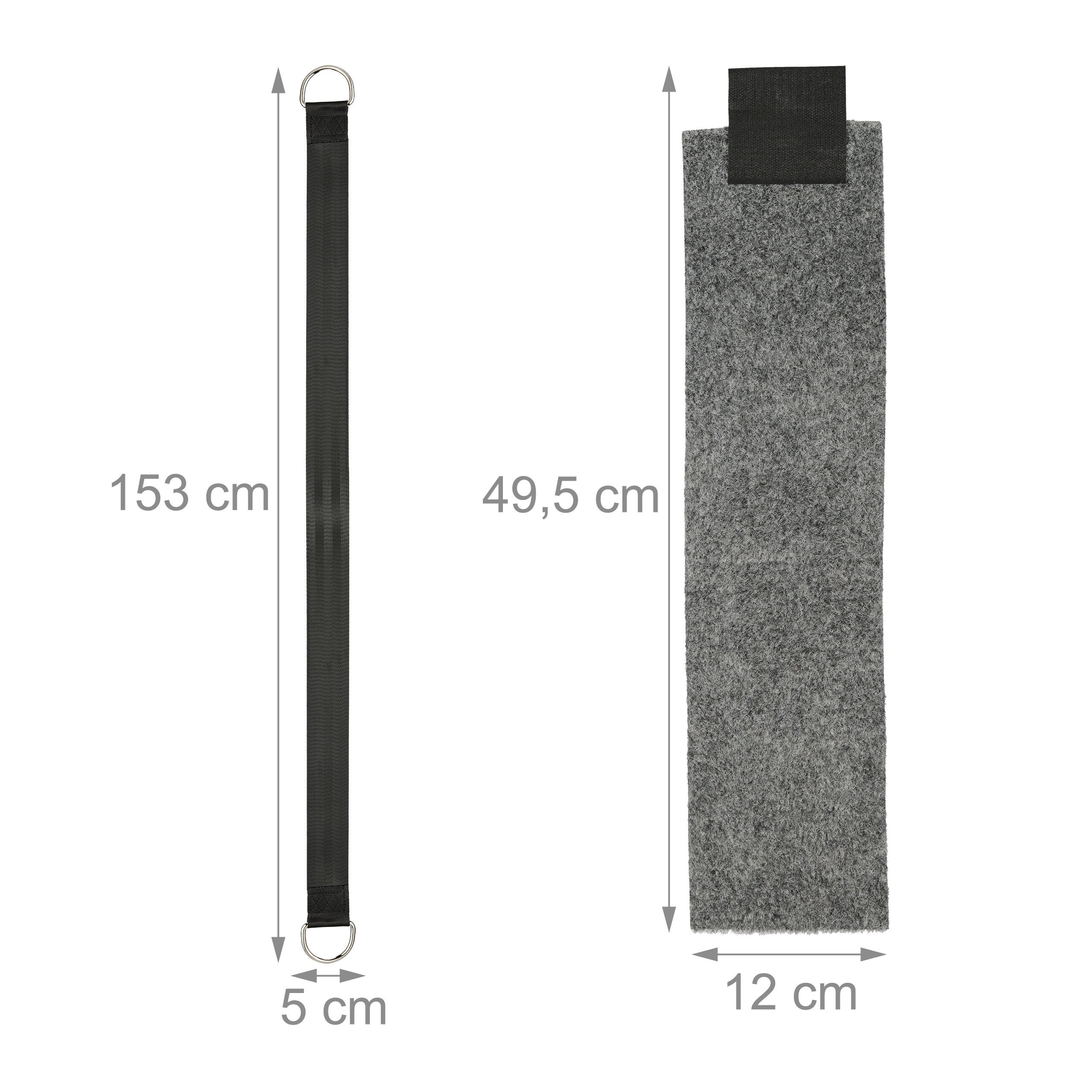 Kit fixation hamac, 2 sangles, mousquetons et tapis de protection, supporte jusqu'à 900 kg, noir/gris, Relaxdays - 4