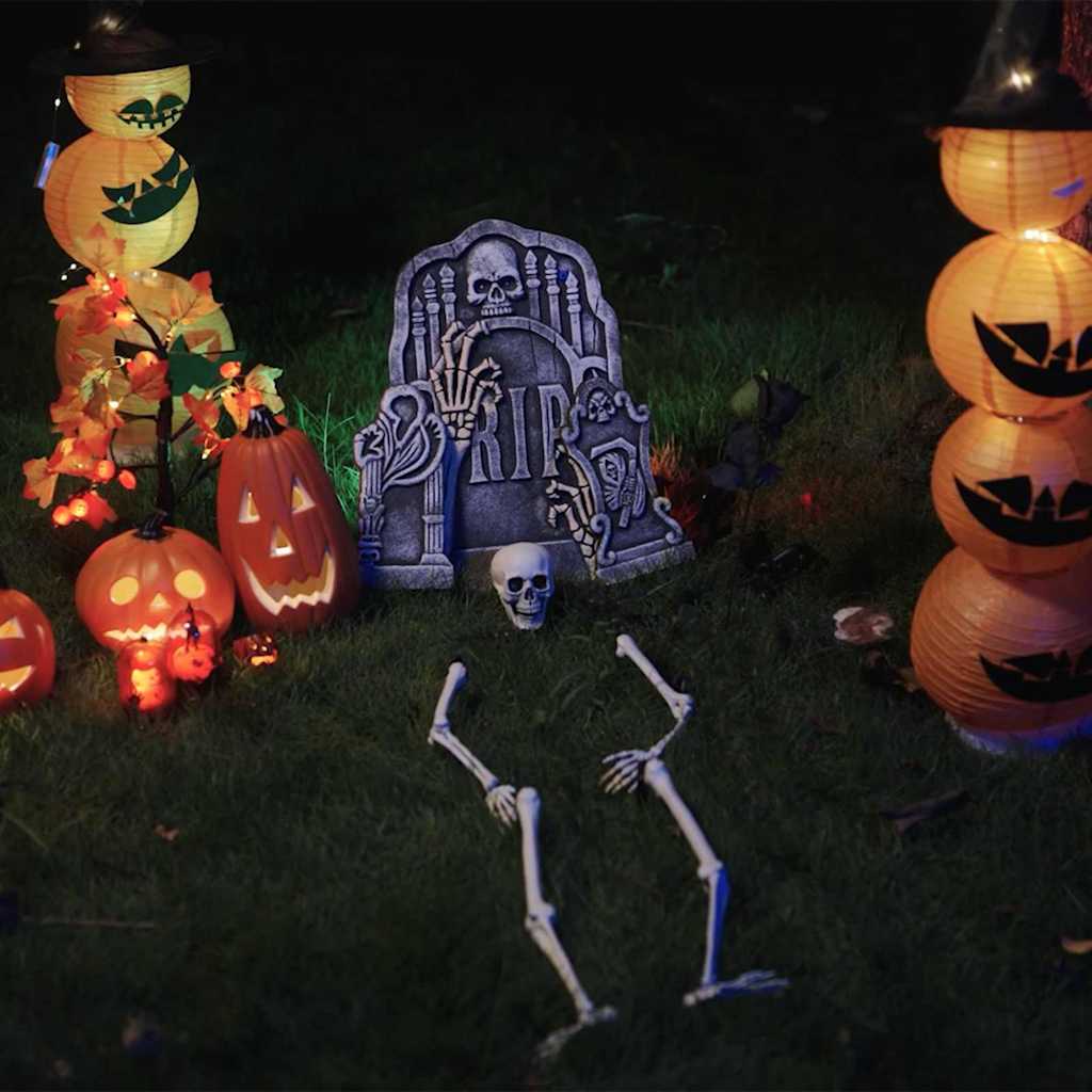 Szkielet Halloween z kolcami na ziemi Biały 45,5 x 13 cm vidaXL