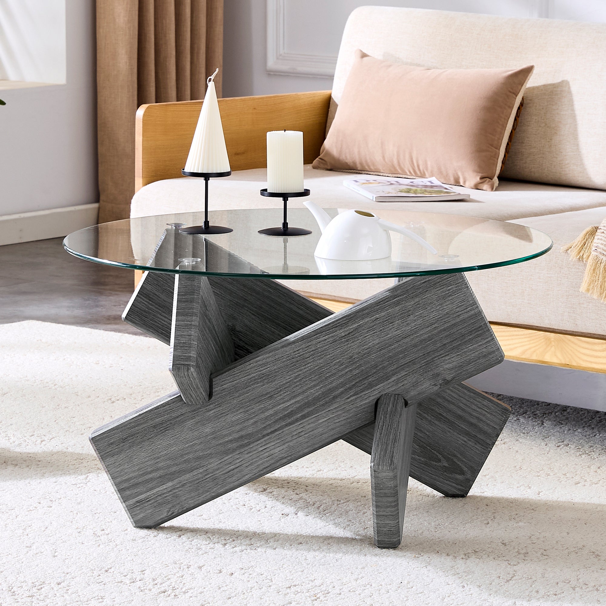 Table Basse Ronde Dw Table basse ronde 79x79x45 cm, table de salon avec cadre en MDF et ...