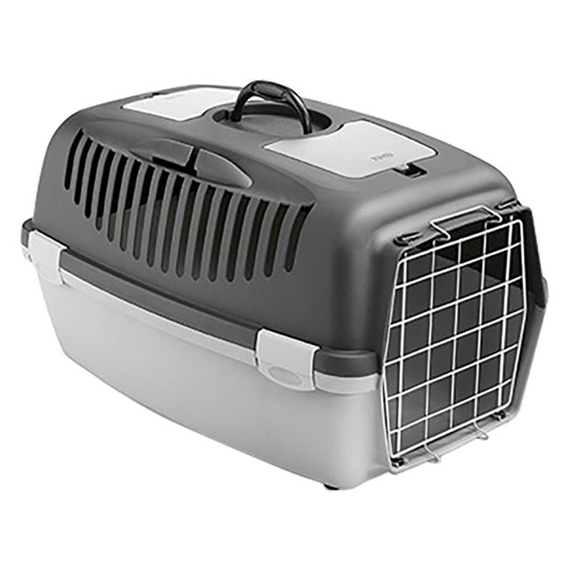 1X Estrutura em resina, ideal para cães e gatos de pequeno porte. Orifícios grandes para ventilação, fixação de cinta de segurança. Fixação de alça