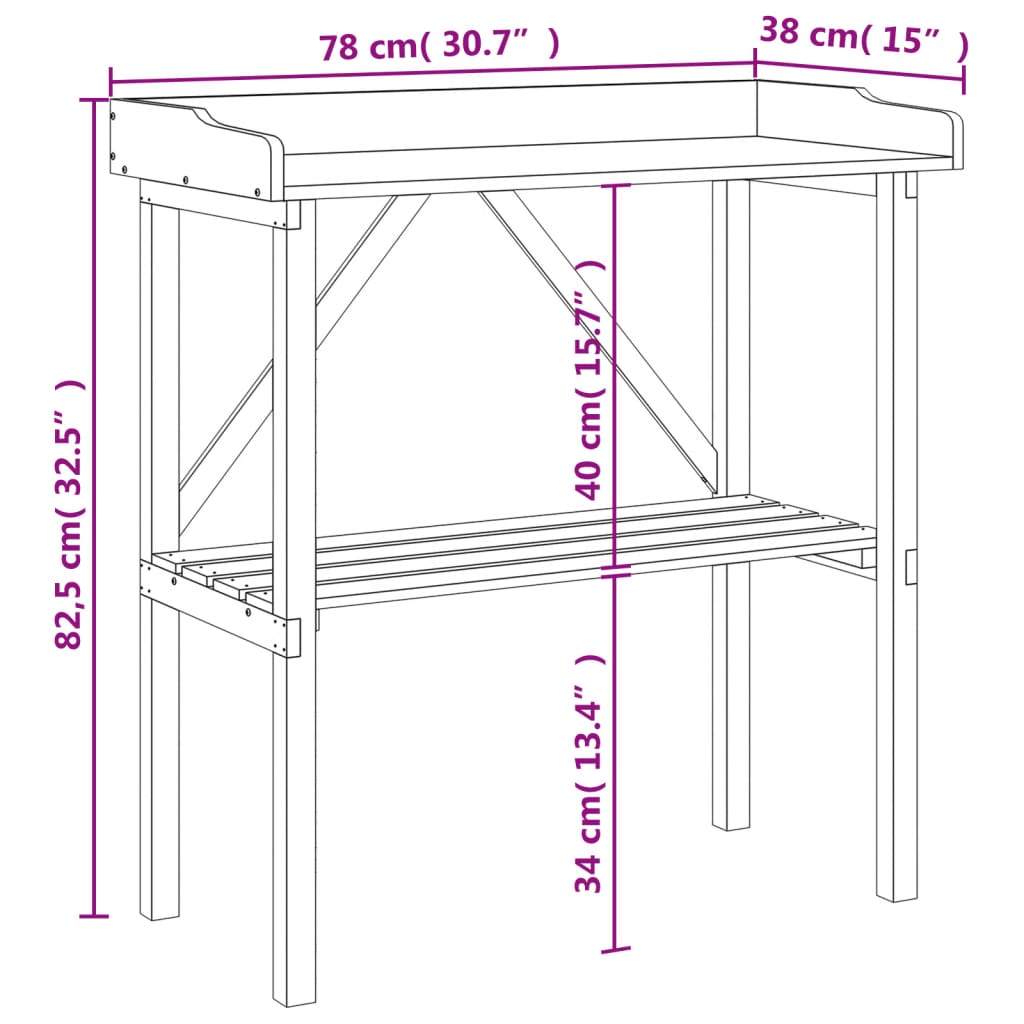 Table à plantes avec étagère en bois de sapin massif 78x38x82,5 cm - COMFORTXL - 9