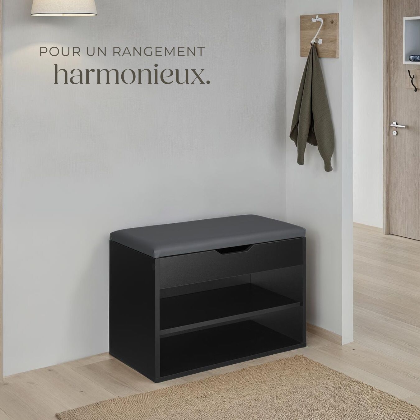 Banc à chaussures en bois MDF avec coussin d'assise 60 x 30 x 43,5 cm TECTAKE - 7