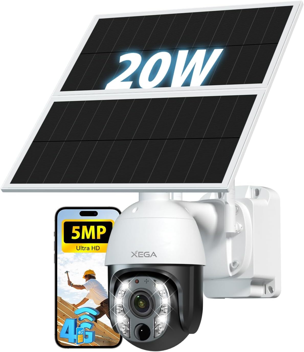Kamera solarna do monitoringu Xega 3G/4G LTE 2K z baterią 20 000mAh, panelem solarnym 20W, kolorowym widzeniem nocnym, detekcją PIR, nagrywaniem 24/7