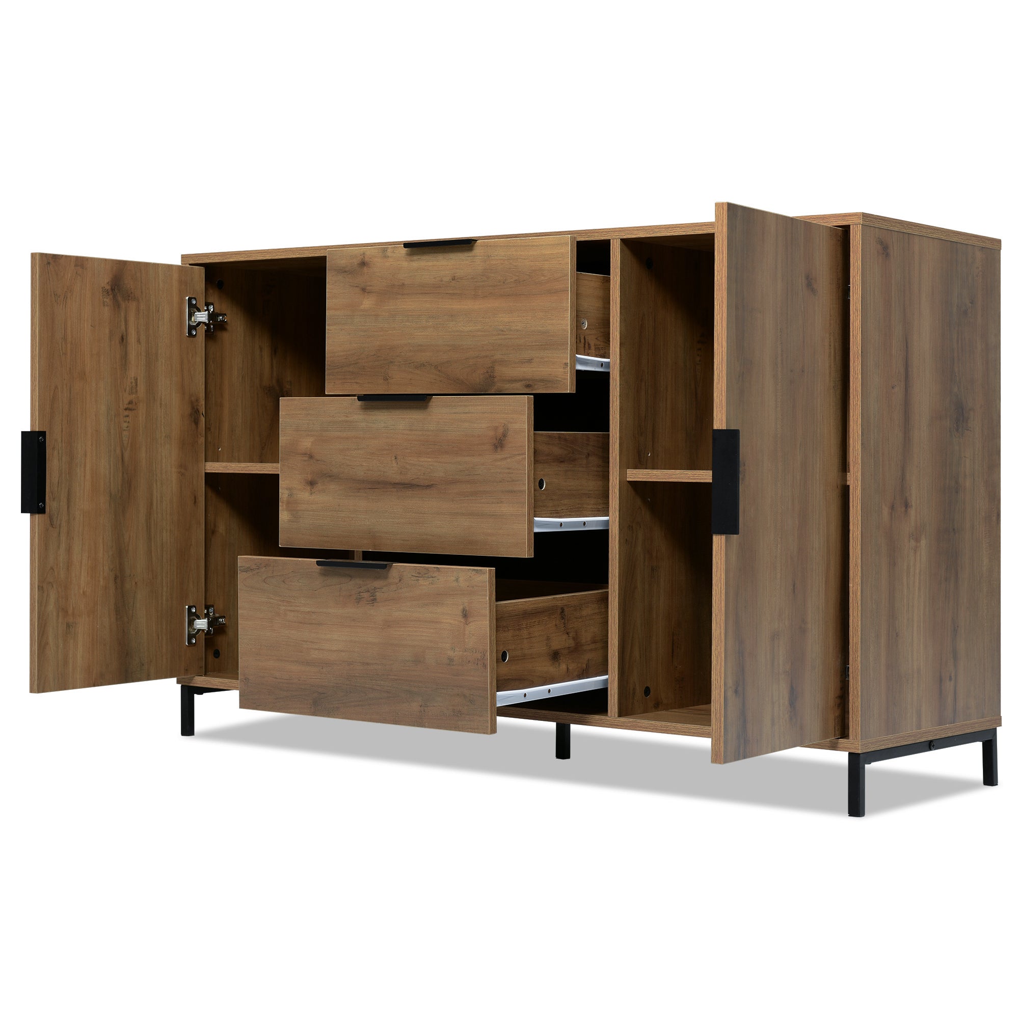 Buffet avec étagères réglables- 2 portes et 3 tiroirs - Naturel - 4