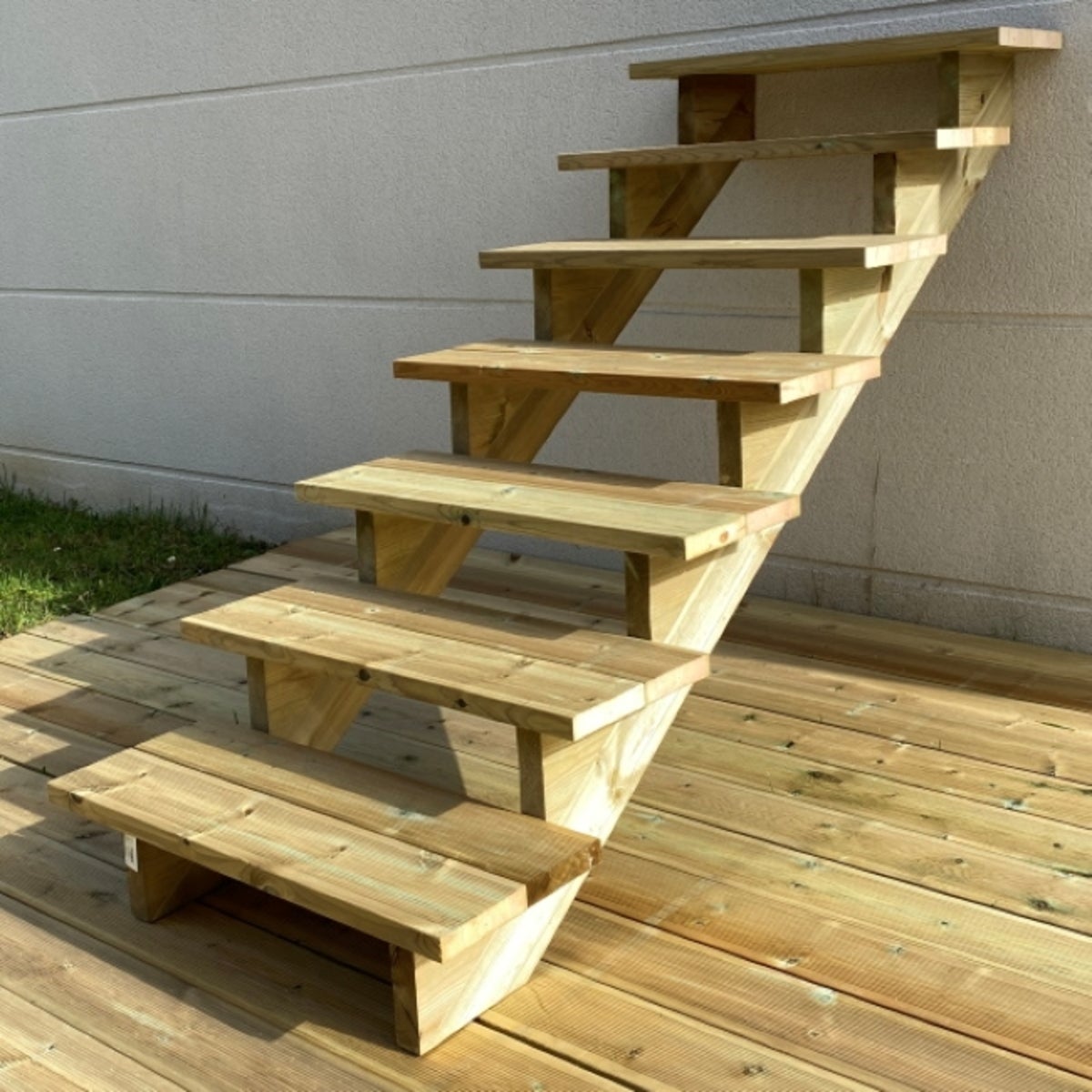 BERLIN Escalier extérieur bois 7 marches H 122cm L-80cm - sans contre marche - 2