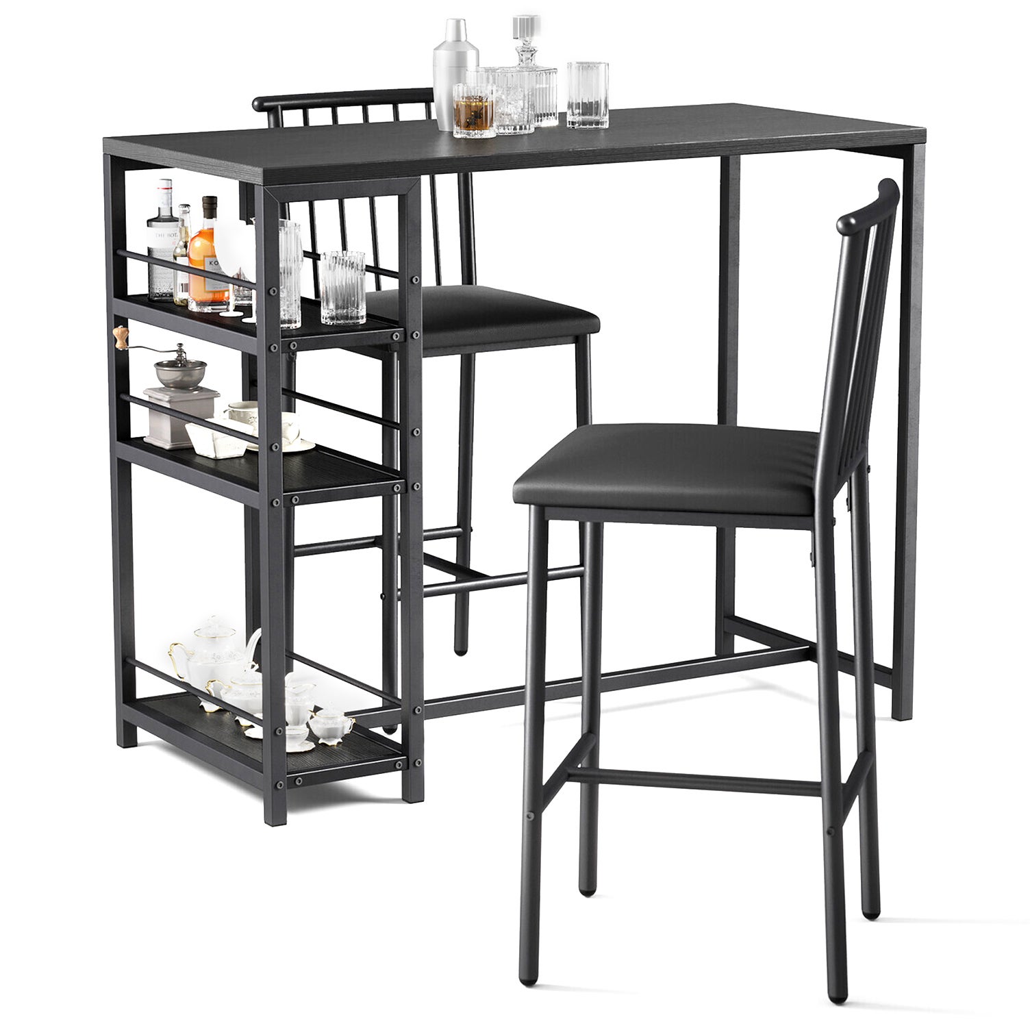 Zestaw stołu barowego z 2 krzesłami, czarny stół barowy 91 cm