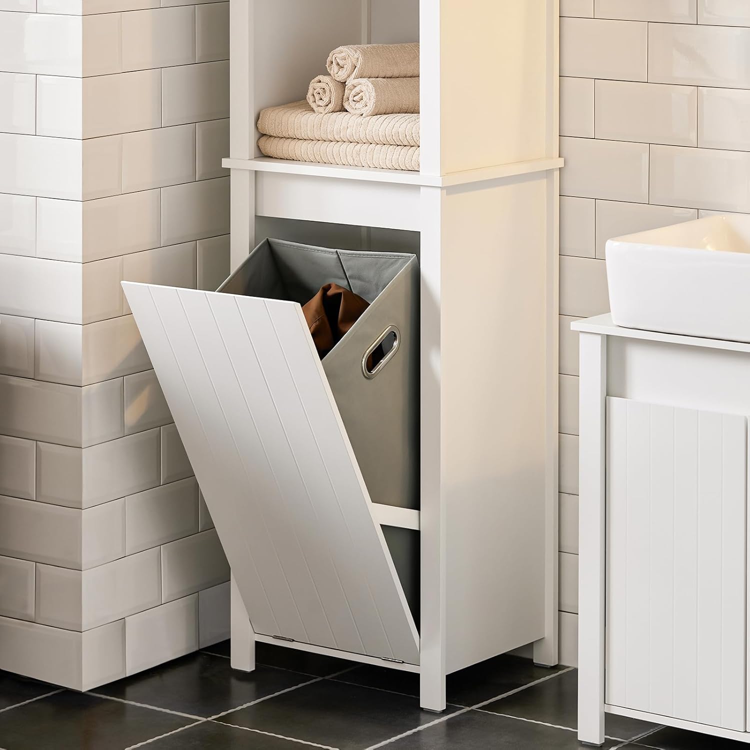 Armario Alto baño Mueble Columna de baño con 3 estantes y 1 cesto 45 x 35 x 171 cm Blanco BZR102-W SoBuy ES - 5