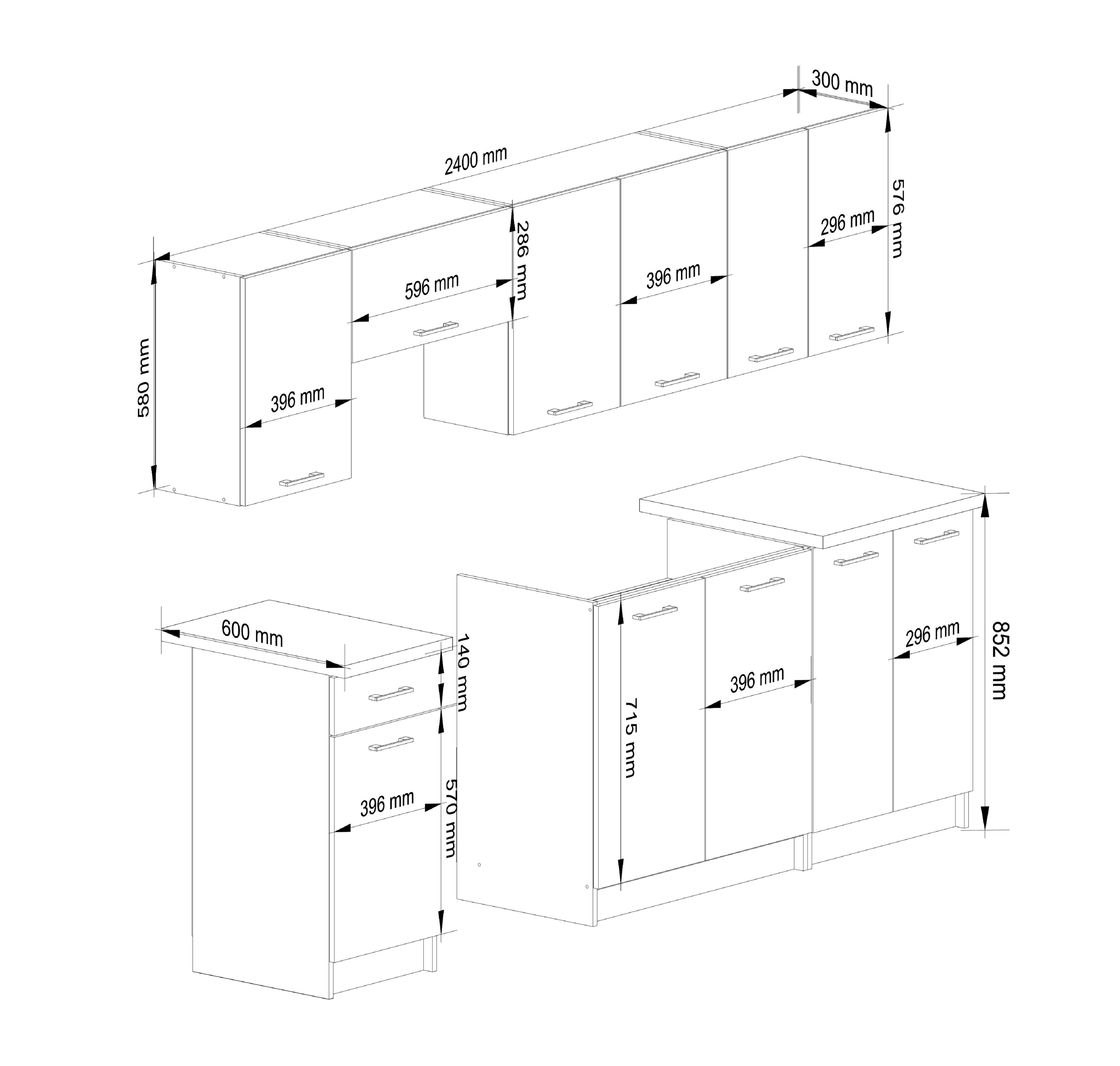 Ensemble De Cuisine AKORD OLIWIA Blanc 240 cm 11 portes 1 tiroir façade Blanche 240x46x203 cm - 3