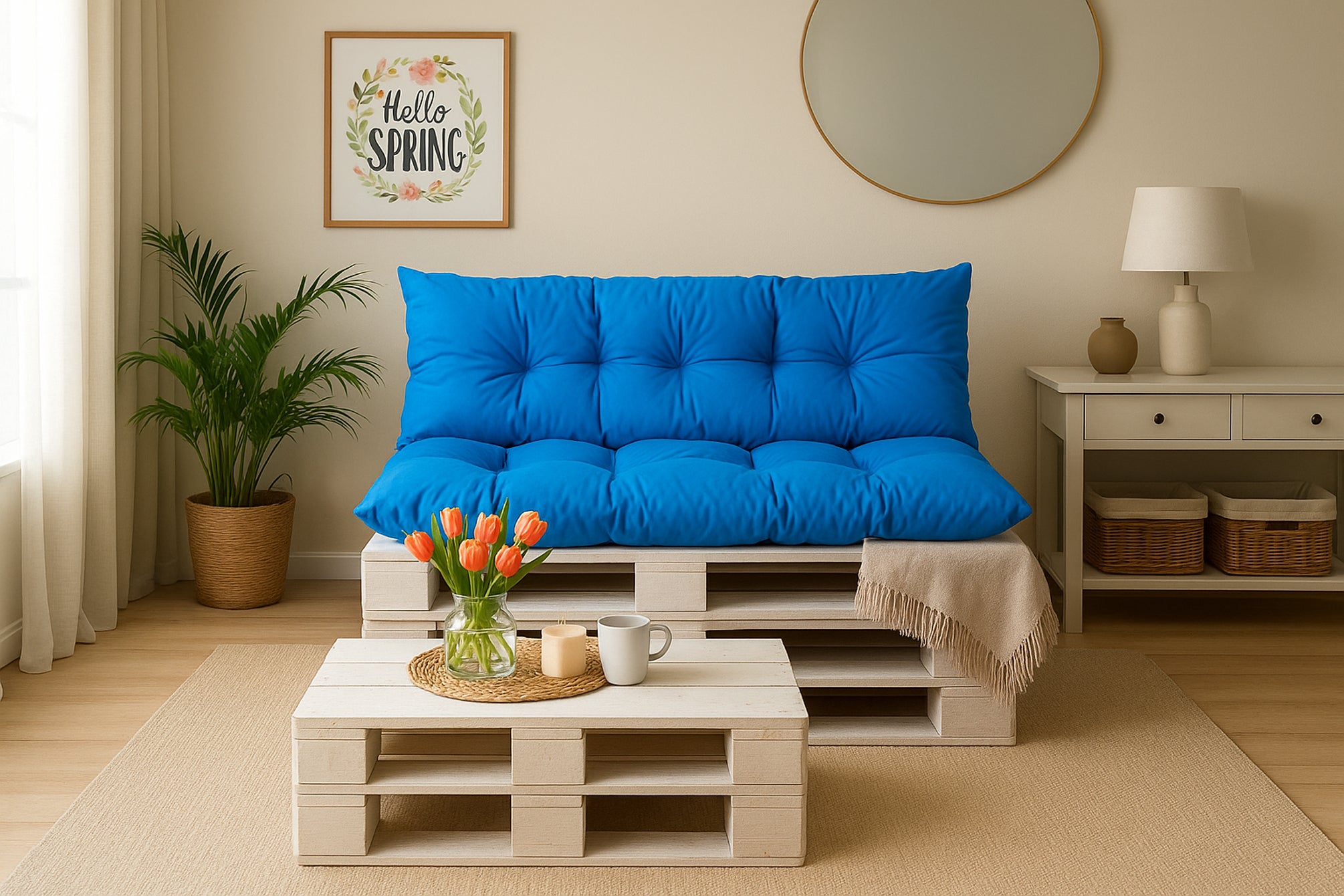 Set coussins pour palettes 120x80 avec dossier 120x40 bleu – coussins extérieurs pour canapé palette, matelas de jardin confortable - 4